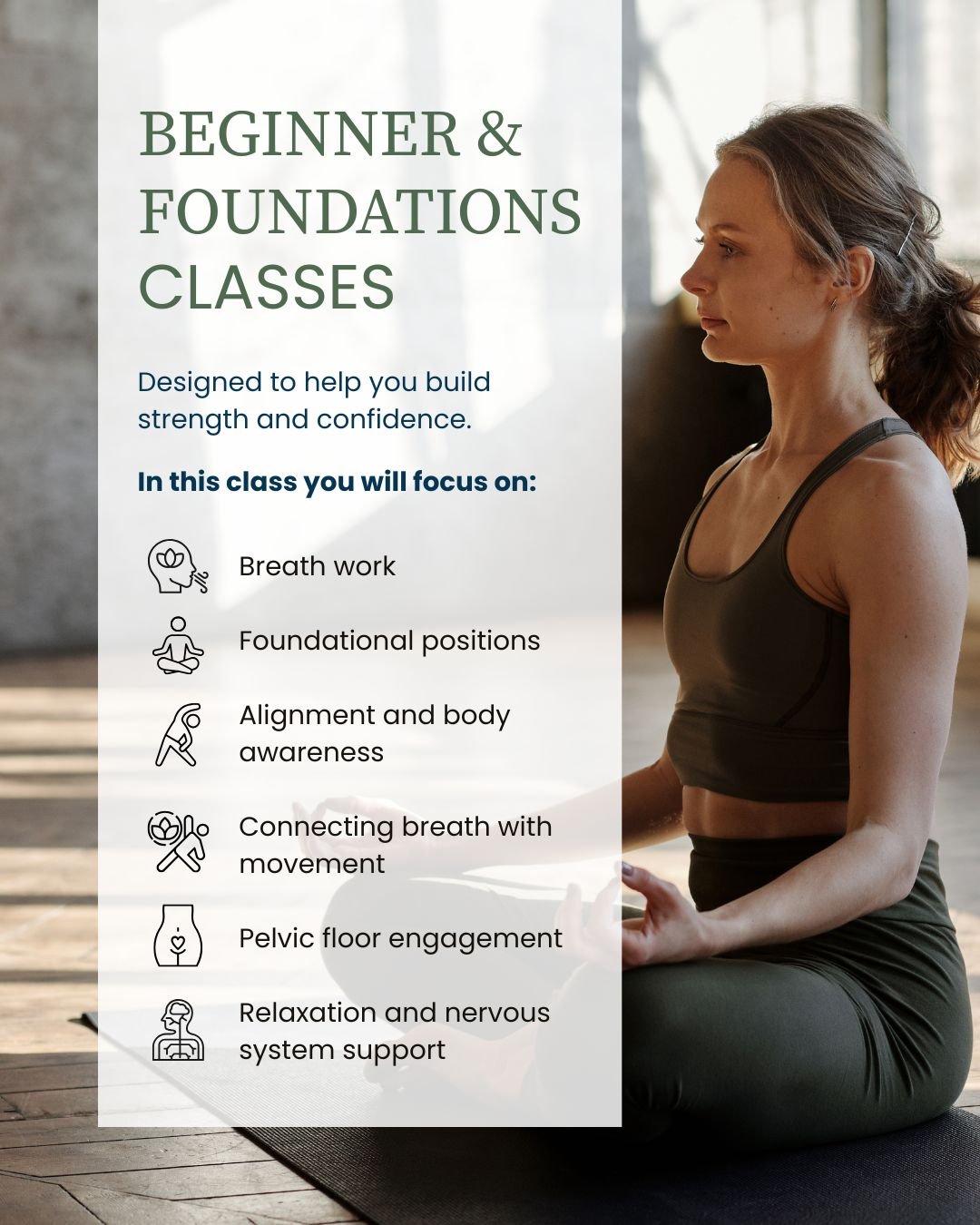 Yoga builds both stability and flexibility. It supports your pelvic floor through functional, intentional movement.

You do not need experience to start. These classes meet you where you are and help you move with awareness, strength, and control. Jo
