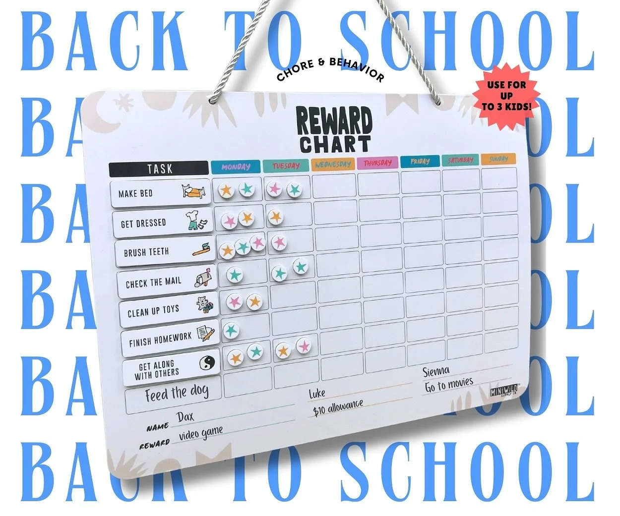 Get back-to-school ready with this must have chore chart! 🌞

Stay organized this school year while having fun! This chart has everything you need to teach your kids responsibility and independence with a chore routine
Includes:

&bull; Large, premiu