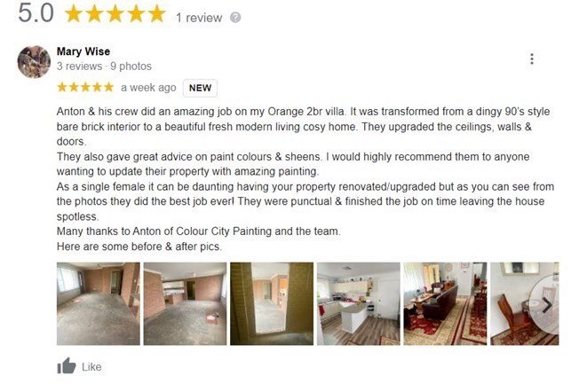 What a fantastic 5 star review from a valued customer ⭐️⭐️⭐️⭐️⭐️ This is a credit to the awesome 5 star Colour City Painting team 👌
