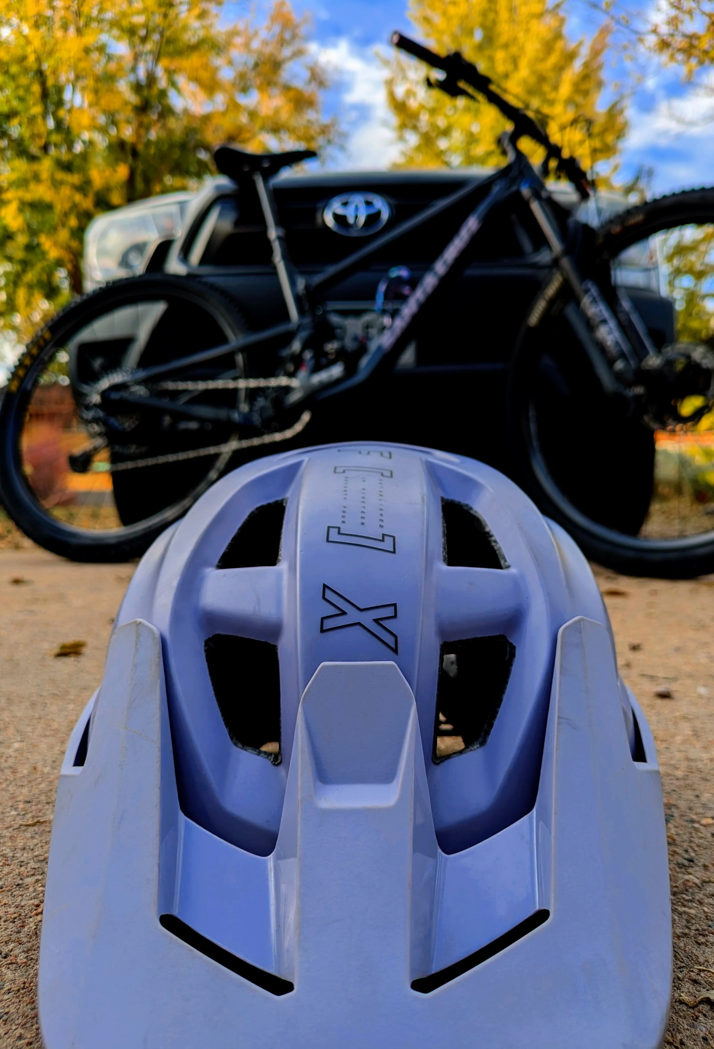 Fort Collins, CO - Fox Helmet with Mountain Bike - Cell Phone 