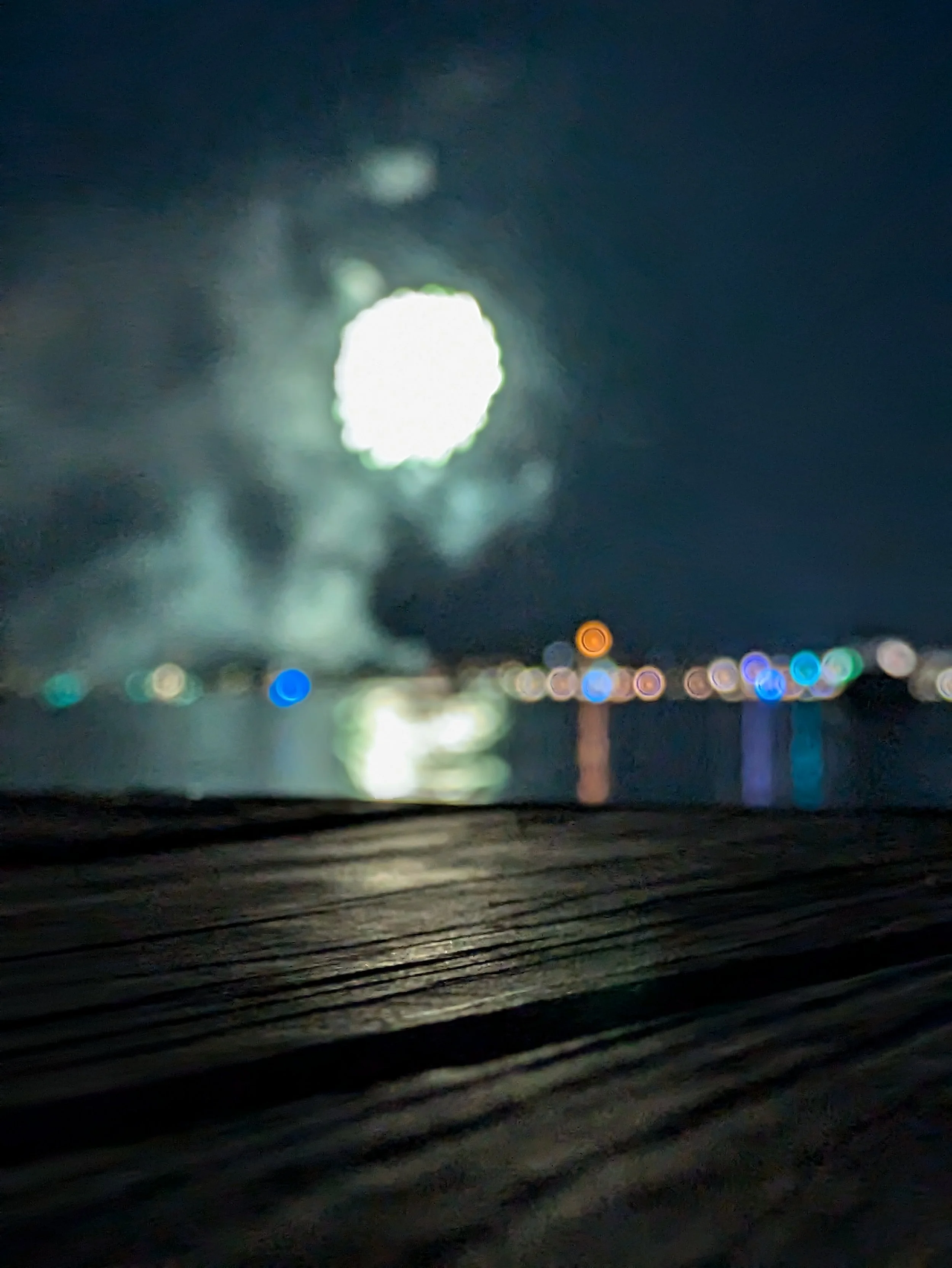 Traverse City, Mi - Fireworks Lighting up Dock (Green) - Cell Phone 