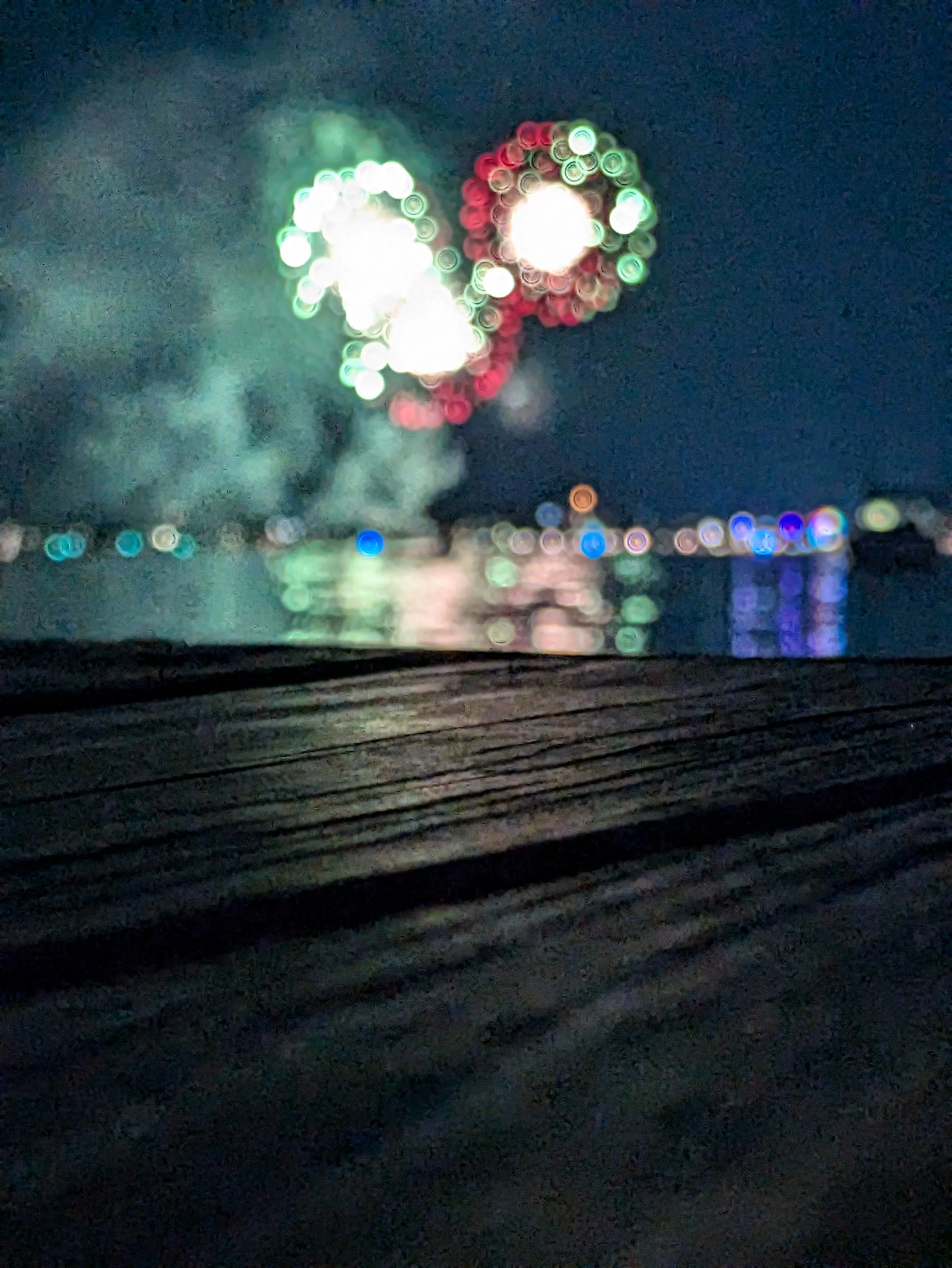 Traverse City, Mi - Fireworks Lighting up Dock (Green & Red) - Cell Phone 