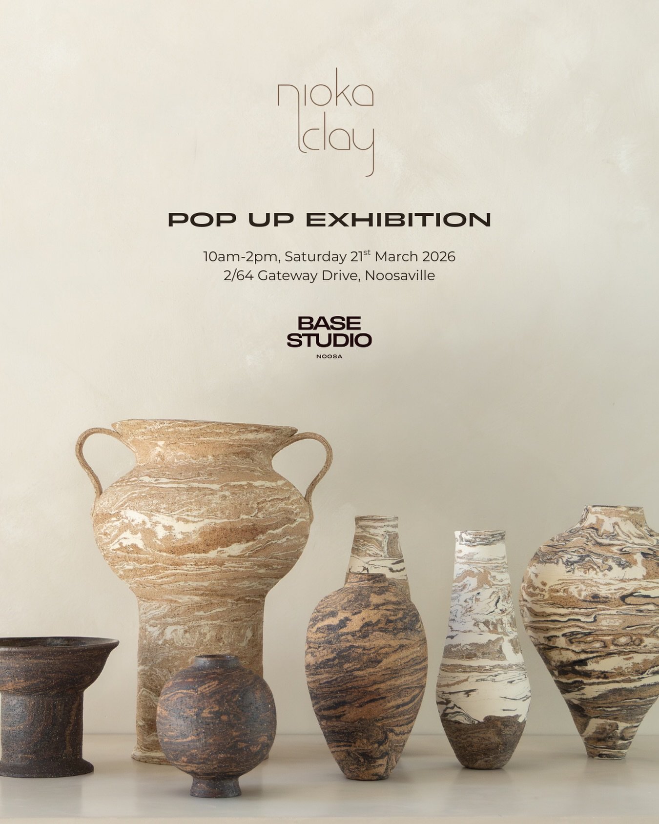 Saturday 21st March in Noosa.

Base Studio welcoemes @nioka.clay for a one-day showcase of Kerri&rsquo;s hand-built ceramic vases and sculptural pieces.

A considered collection of one-of-a-kind works, including pieces being released for the very fir