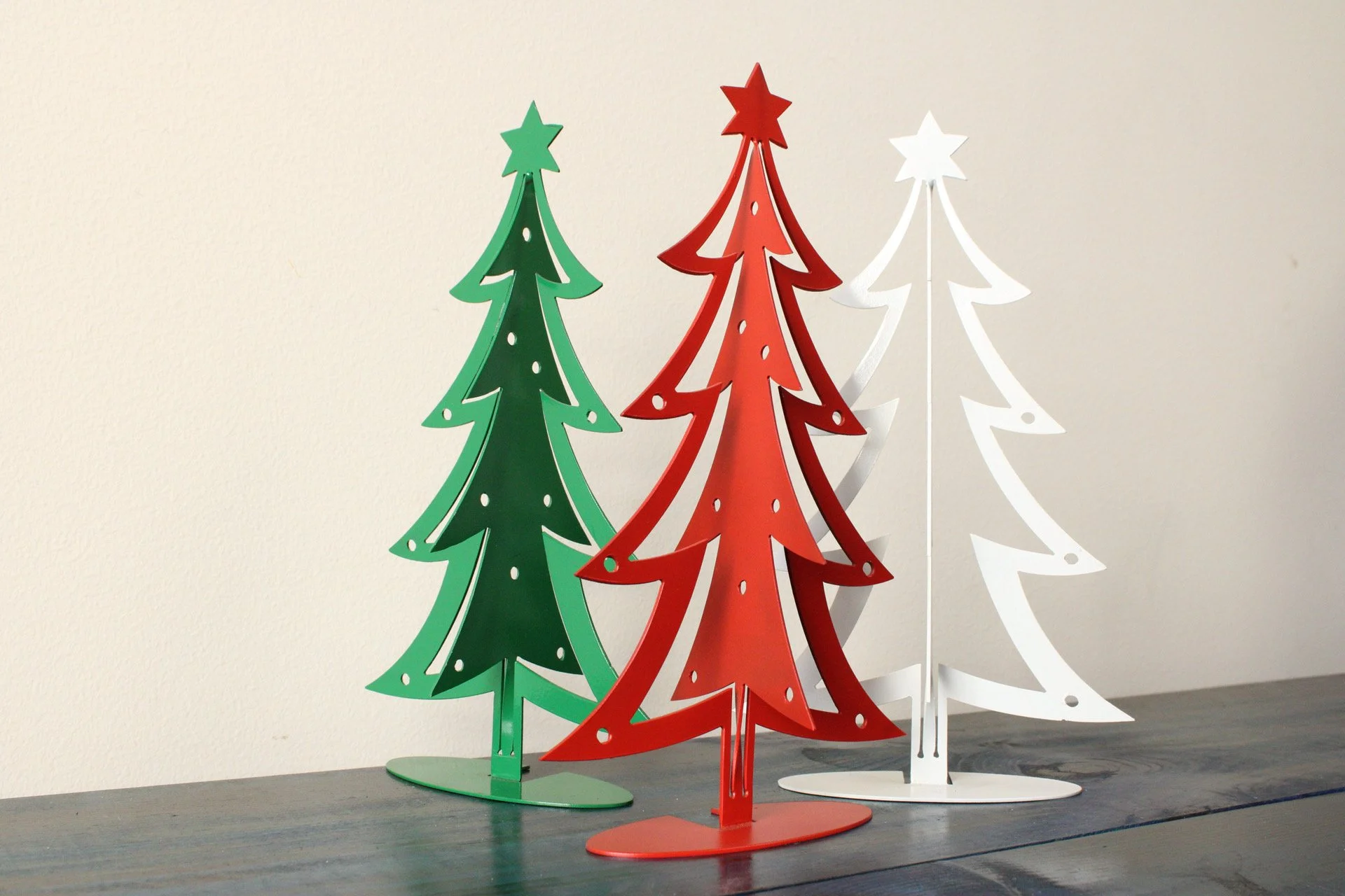 Metal Christmas Tree Décor | Modern Holiday Tabletop Tree | Red, Green, White