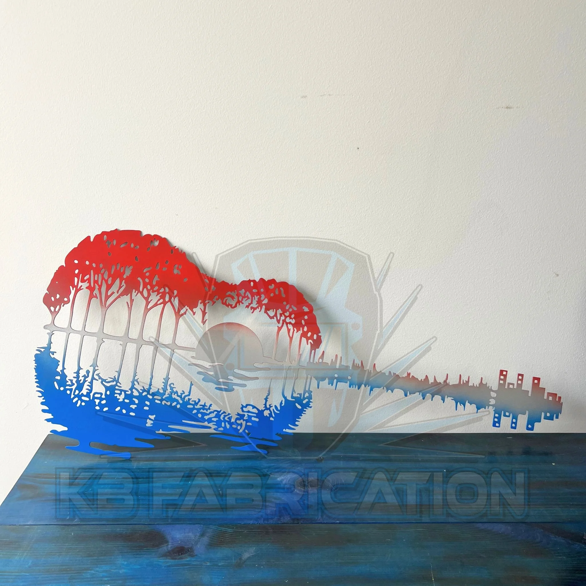 Sunset Guitar Metal Wall Art | Patriotic Red White Blue Décor | Sunset Over Water