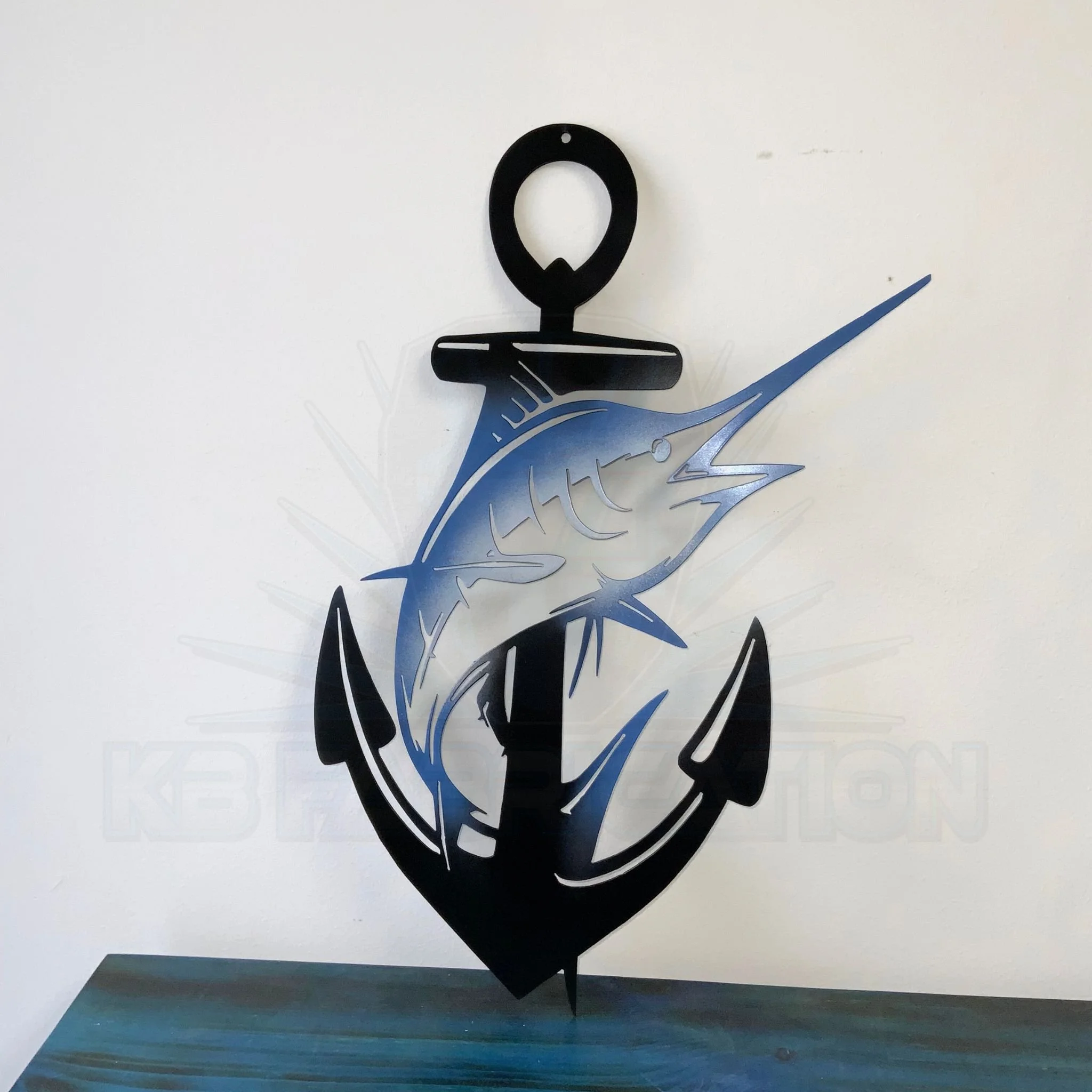 Anchor With Marlin Metal Wall Art | Nautical Steel Décor | Beach Metal Art