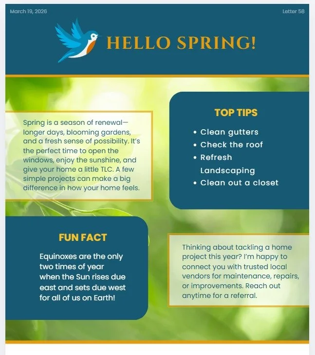 Spring is finally here! 🌷

Longer days, blooming gardens, and a fresh start for your home.

This season is the perfect time to open the windows, enjoy the sunshine, and tackle a few simple projects that can make your space feel refreshed. Small upda