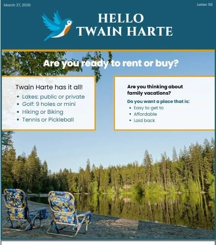 Thinking about buying or selling in Twain Harte? 🌲

This charming mountain community offers more than just beautiful homes. From lake days and scenic hiking trails to golf, biking, and a relaxed lifestyle, Twain Harte is a place where people come to