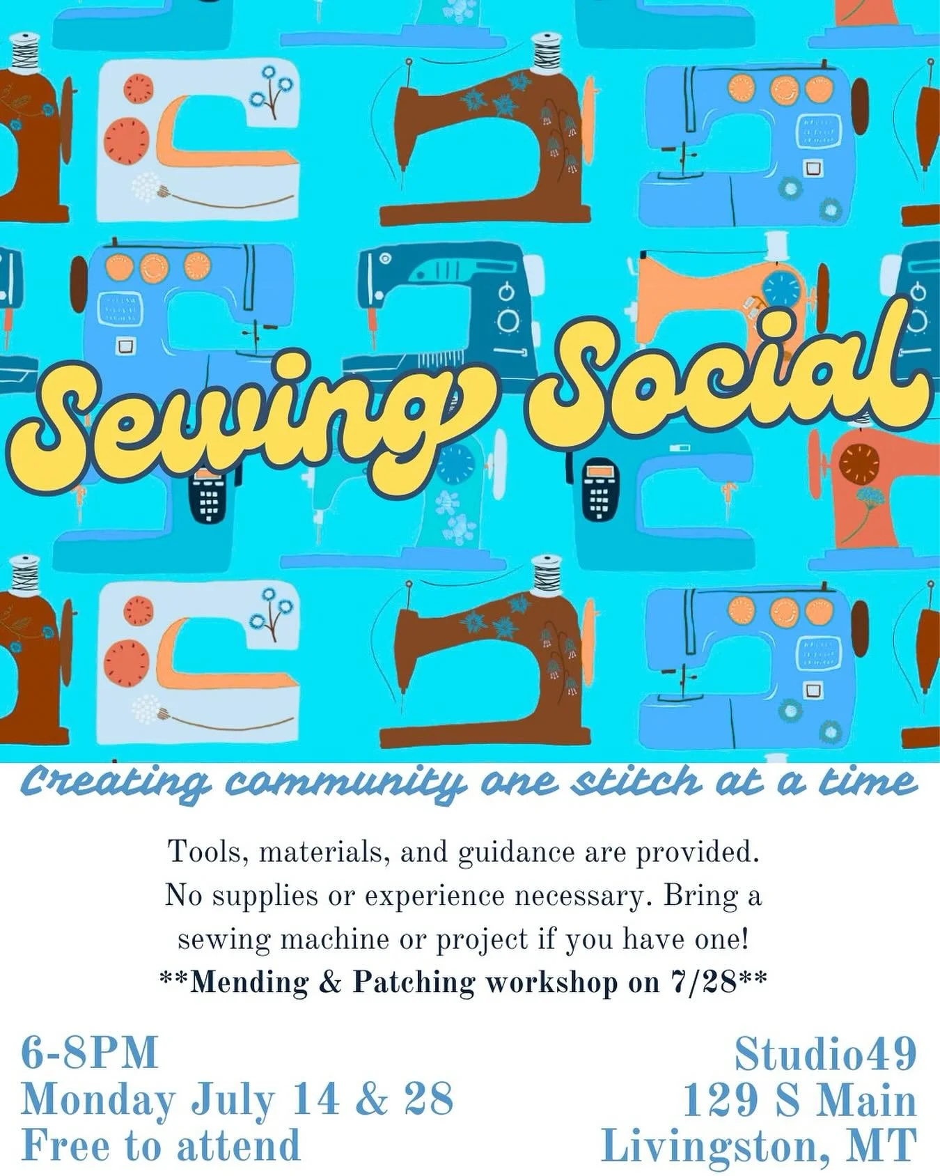 Come on down for TWO sewing socials this month! 
Tomorrow night is open hours, we will have all the machines and supplies you need, or bring your own and a project you&rsquo;d like to tackle! And join us two weeks from now for a special mending&amp;p