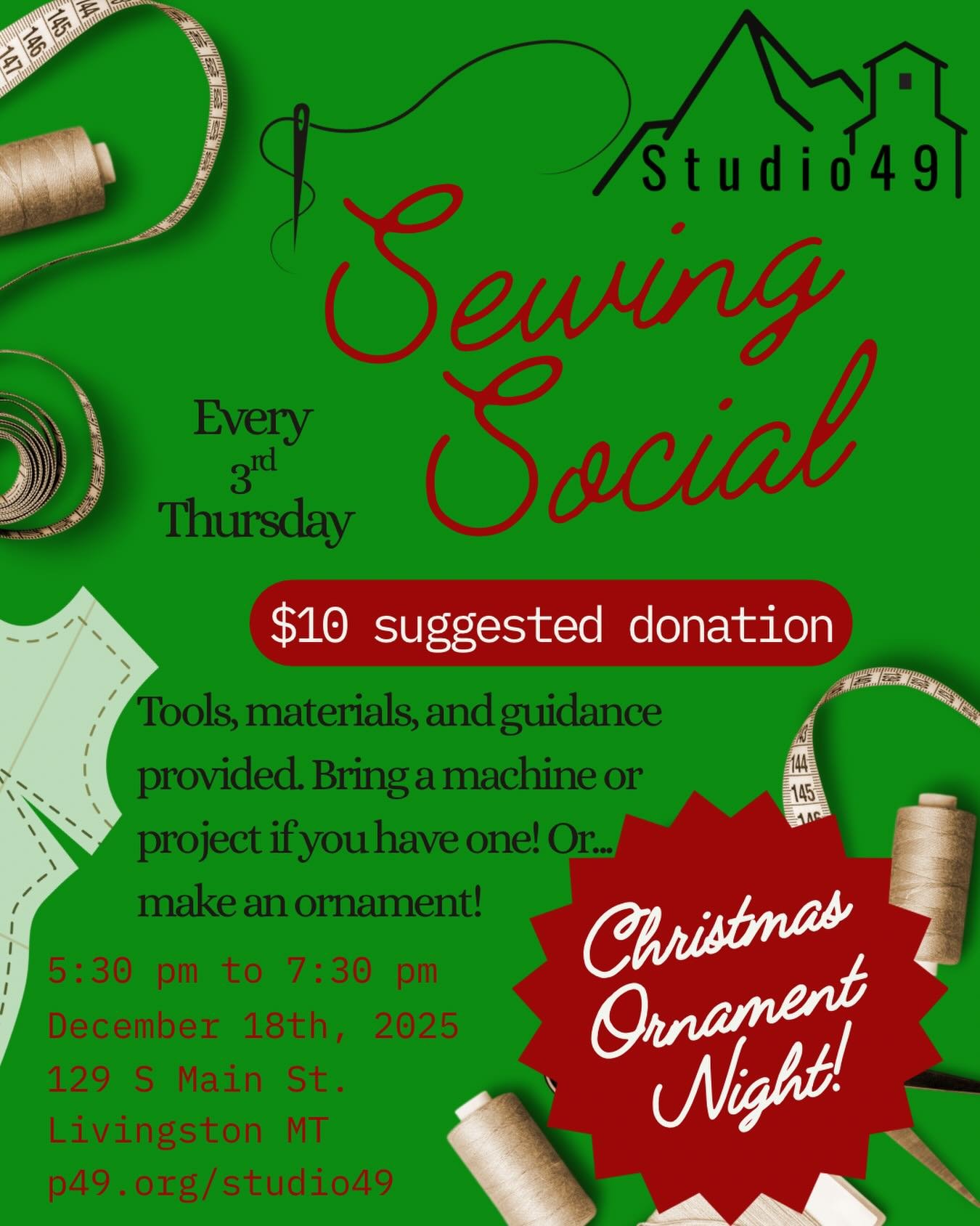 ❄️🎄December Sewing Social🎄❄️
Come down and make the cutest little ornaments, perfect for your tree or a gift to someone you love!

Or if you have a project you&rsquo;ve been sitting on, are looking for sewing guidance, or just want a hand-craft spa