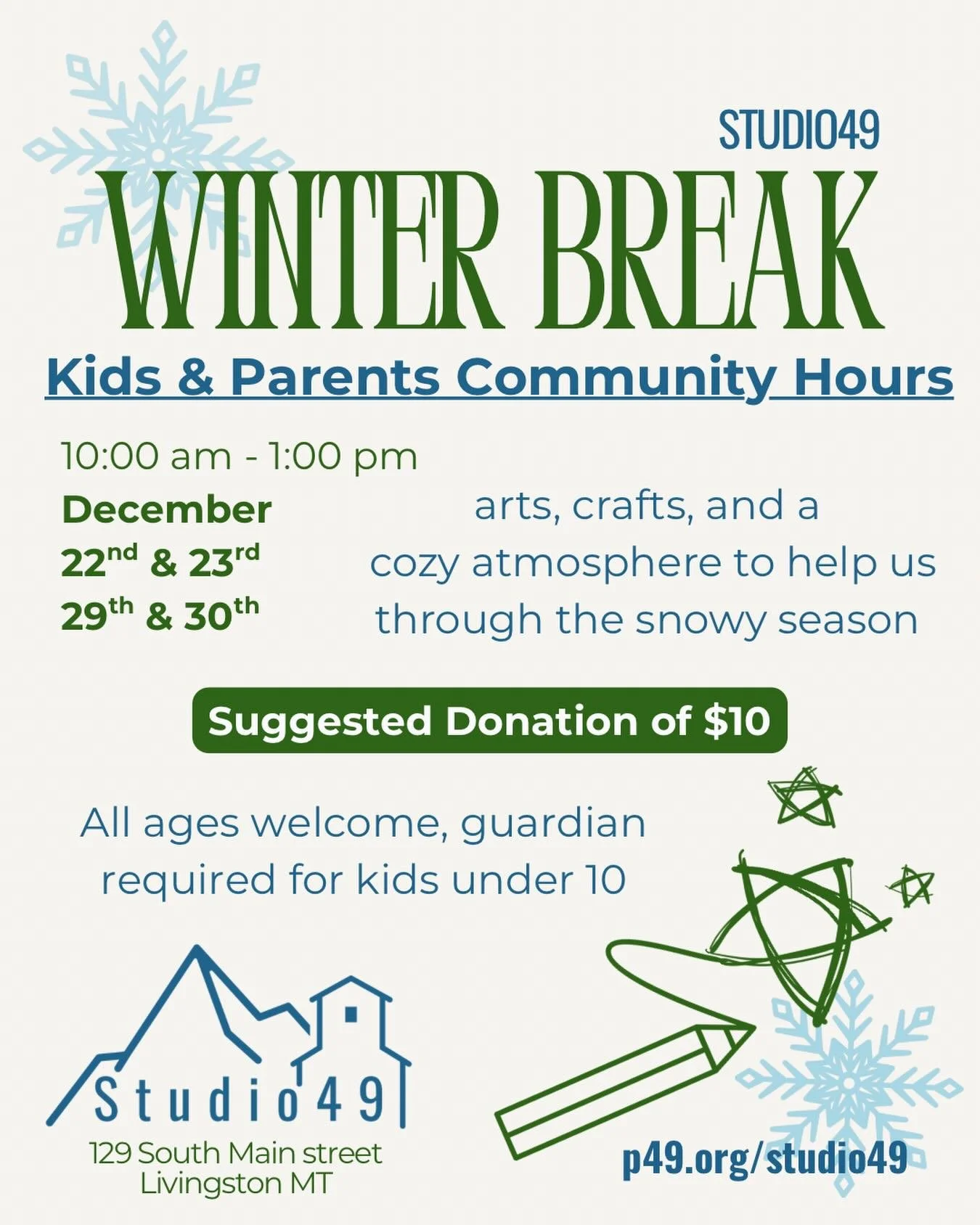 We are open for drop in hours this Christmas break! 

A great place for families to come craft in the morning, or a place to drop off your youths for a few hours while you work or run errands. 

We will have a staff on site for these open hours to mo