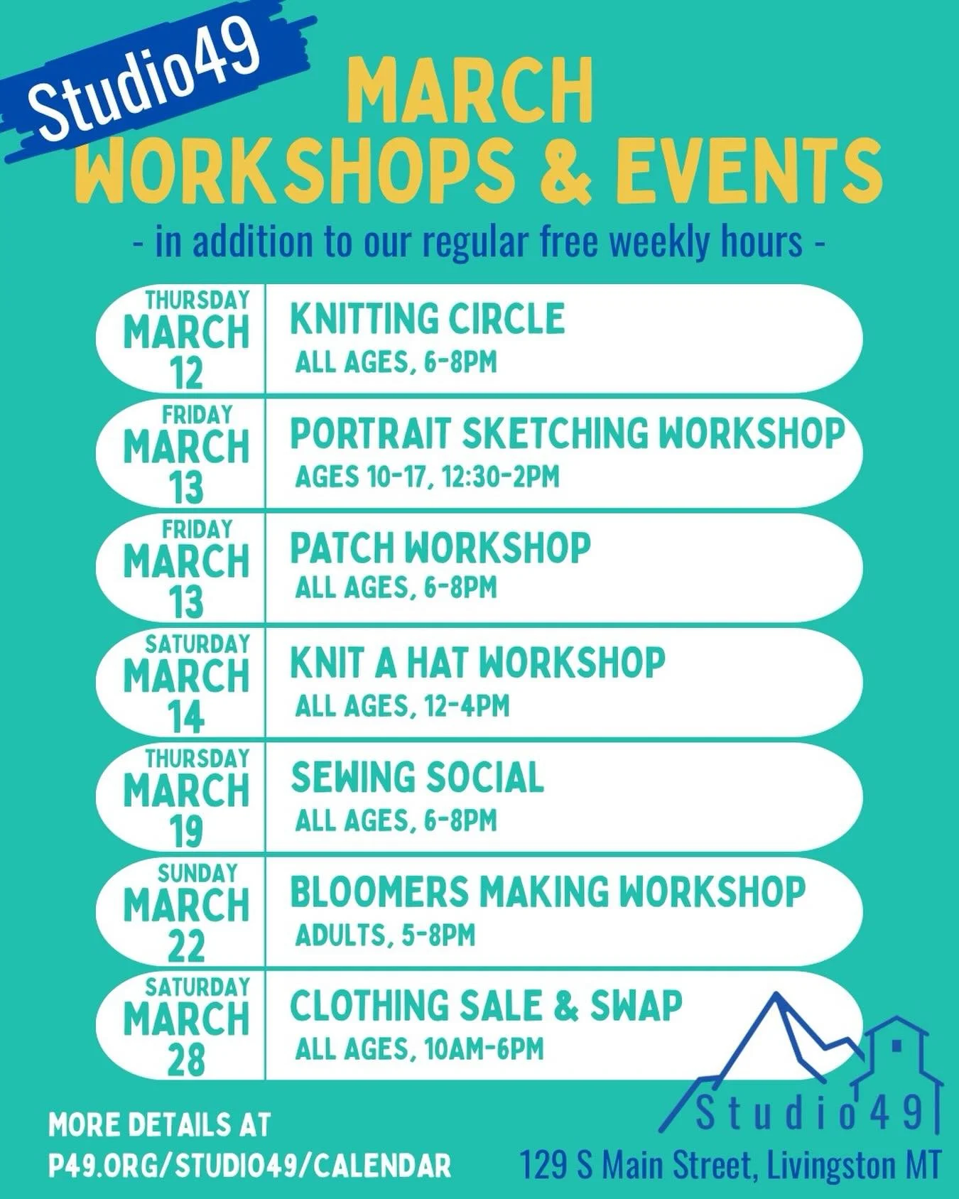 We have an absolutely JAM PACKED March! Kicking off spring the right way 😎 classes for kids, adults, and all in between! 

Make sure to join us for an array of workshops and events, and don&rsquo;t forget to sign up as spots are limited! 

Link in b