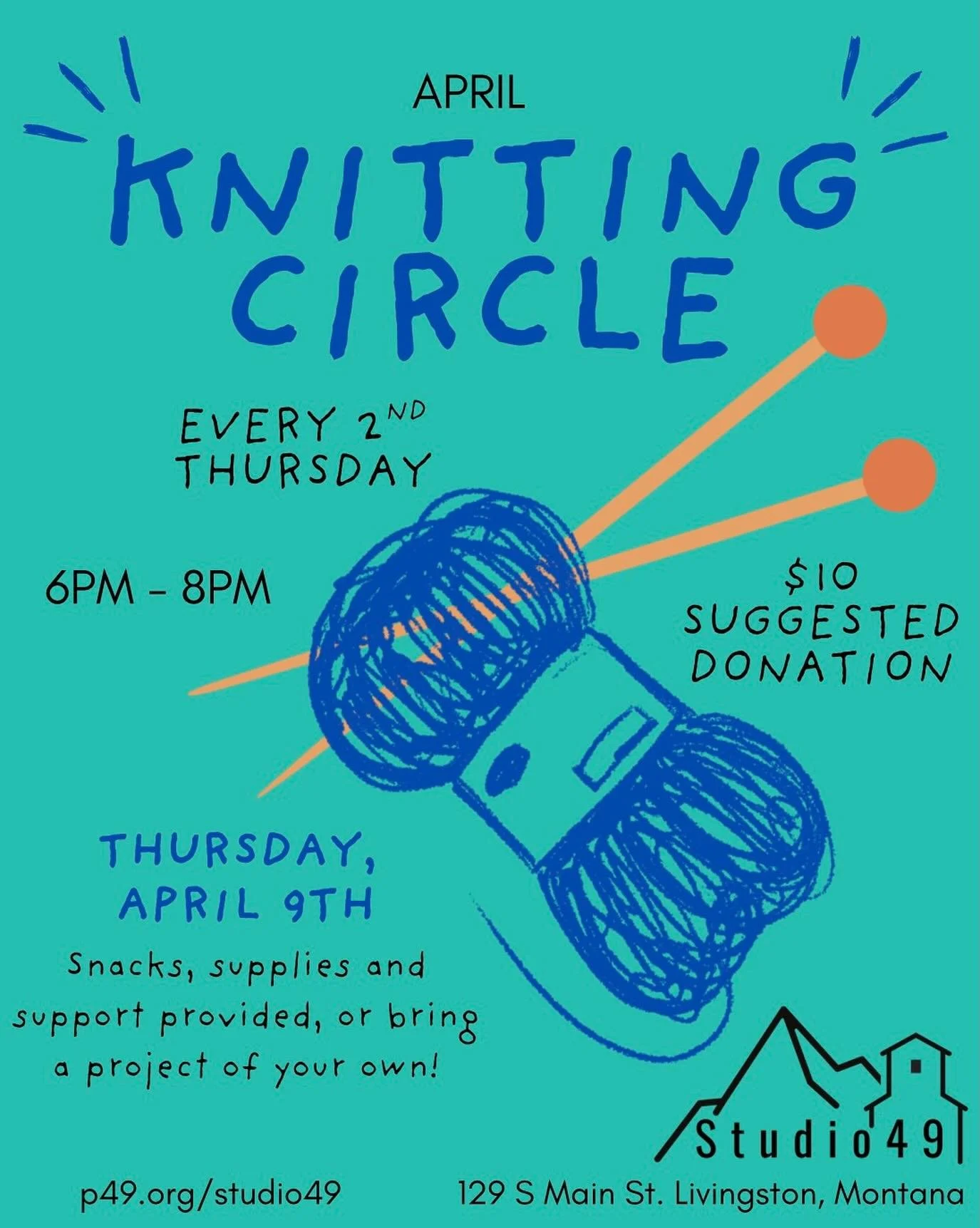 See you this Thursday for our April knitting circle! 
Snacks and supplies available, support for every stitch of the way. 
Hosted by @sonia.bornemann 6-8pm at 129 S Main St