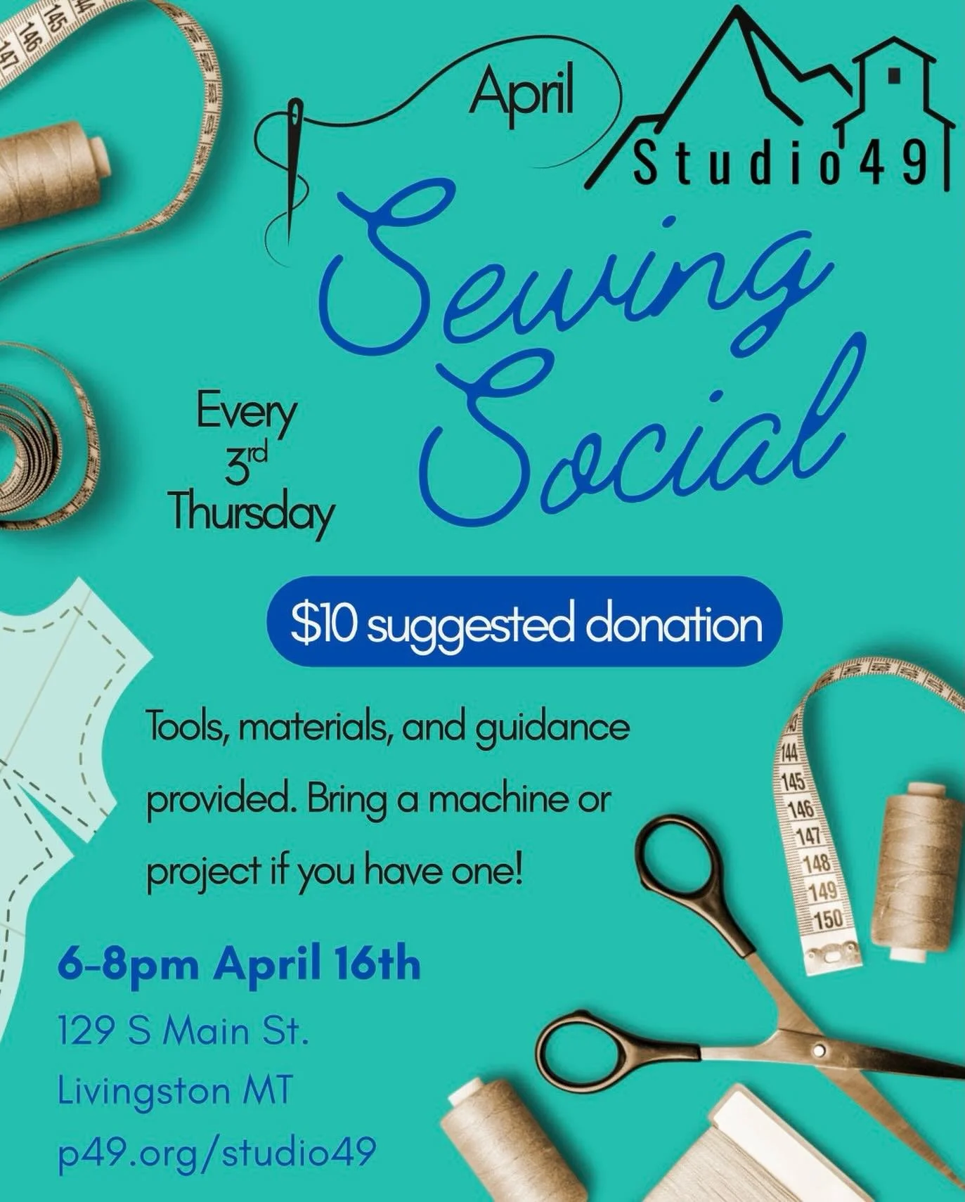 Join us for our April Sewing Social this Thursday! 

Machines, tools, and support to help you along with your mends. Light snacks and a cozy atmosphere, all for free! 

Donations appreciated, we look forward to seeing you and your projects this Thurs