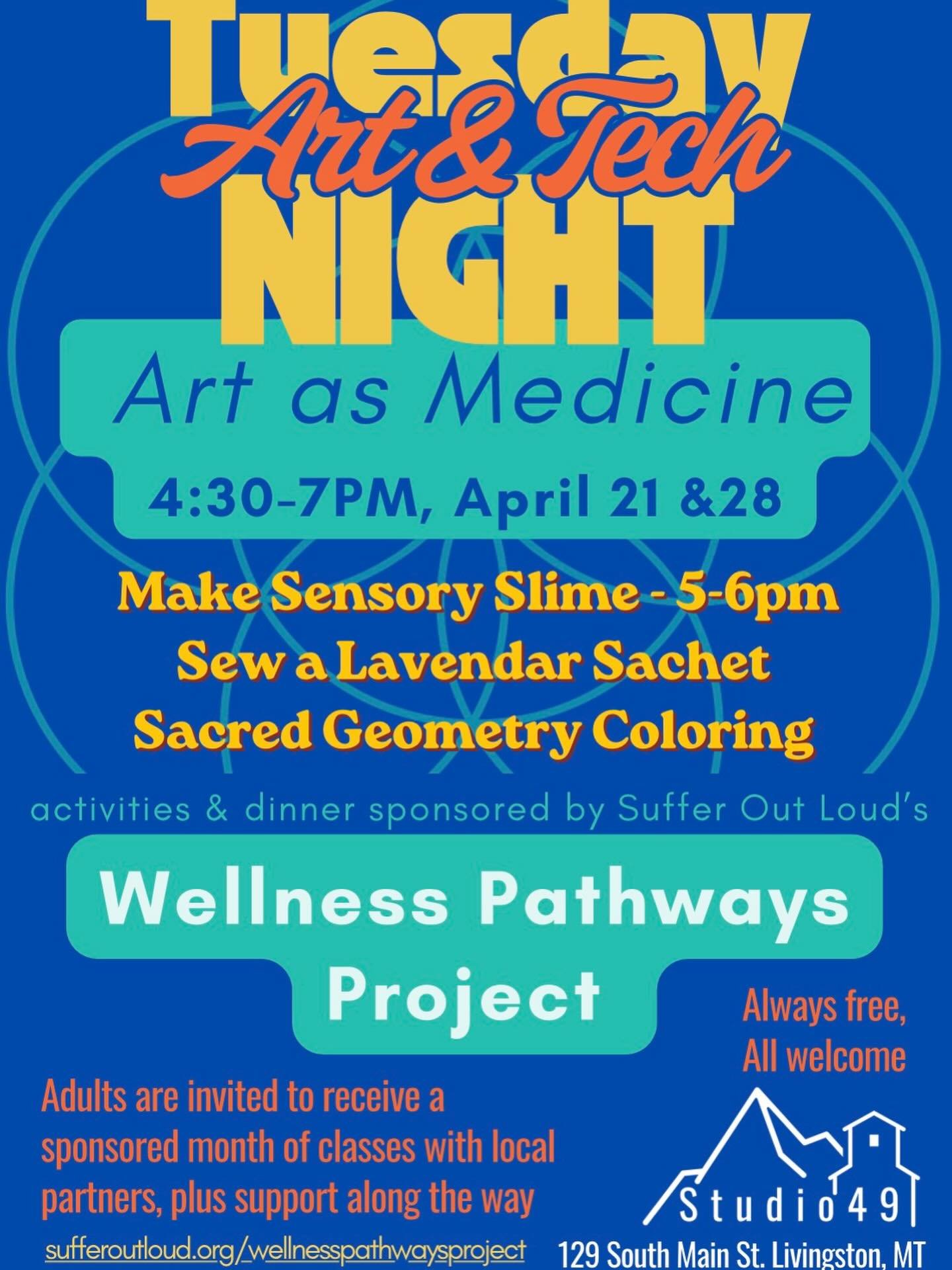 Join us for an extra occasion the next two Tuesday Art Nights - sponsored by @sufferoutloud &ldquo;Wellness Pathways Project&rdquo; 

We will have some sensory-specific activities for you and your little ones to participate in, showcasing the ways ar