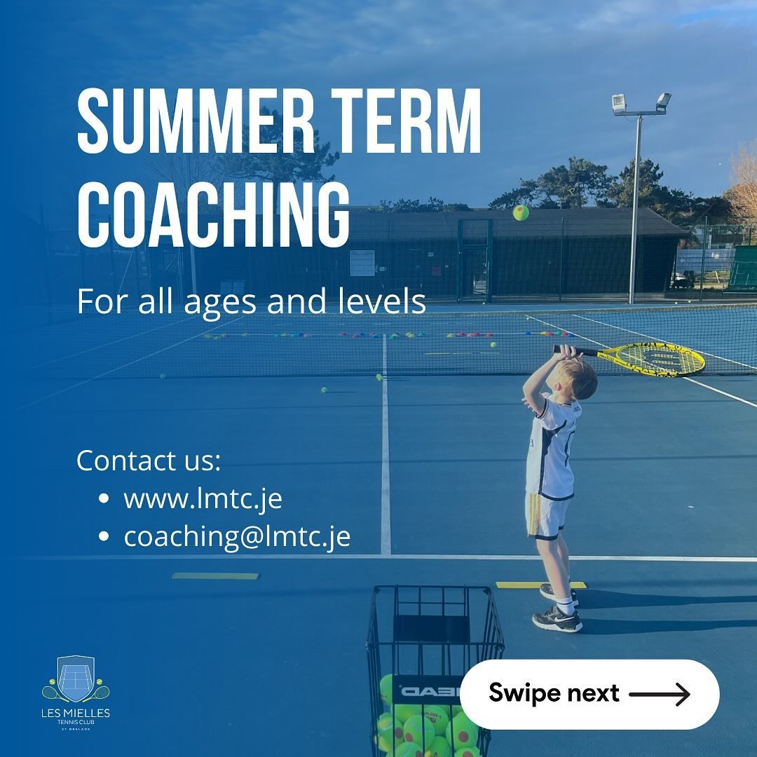 🎾 New Coaching Program 🎾

Sign up now for the summer term tennis lessons at Les Mielles Tennis Club.

For more info, contact Jolien via coaching@lmtc.je

#lesmiellestennisclub #lmtc #summerterm #coaching #newcoachingprogram