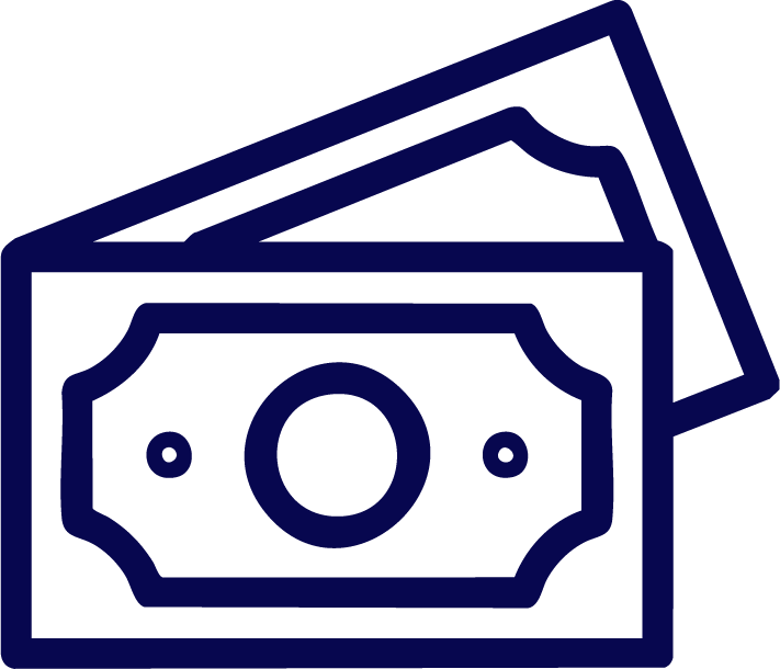 Outline of dollar bills, representing currency or money.