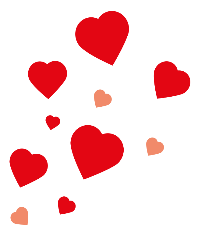 Multiple red and pink hearts floating up.