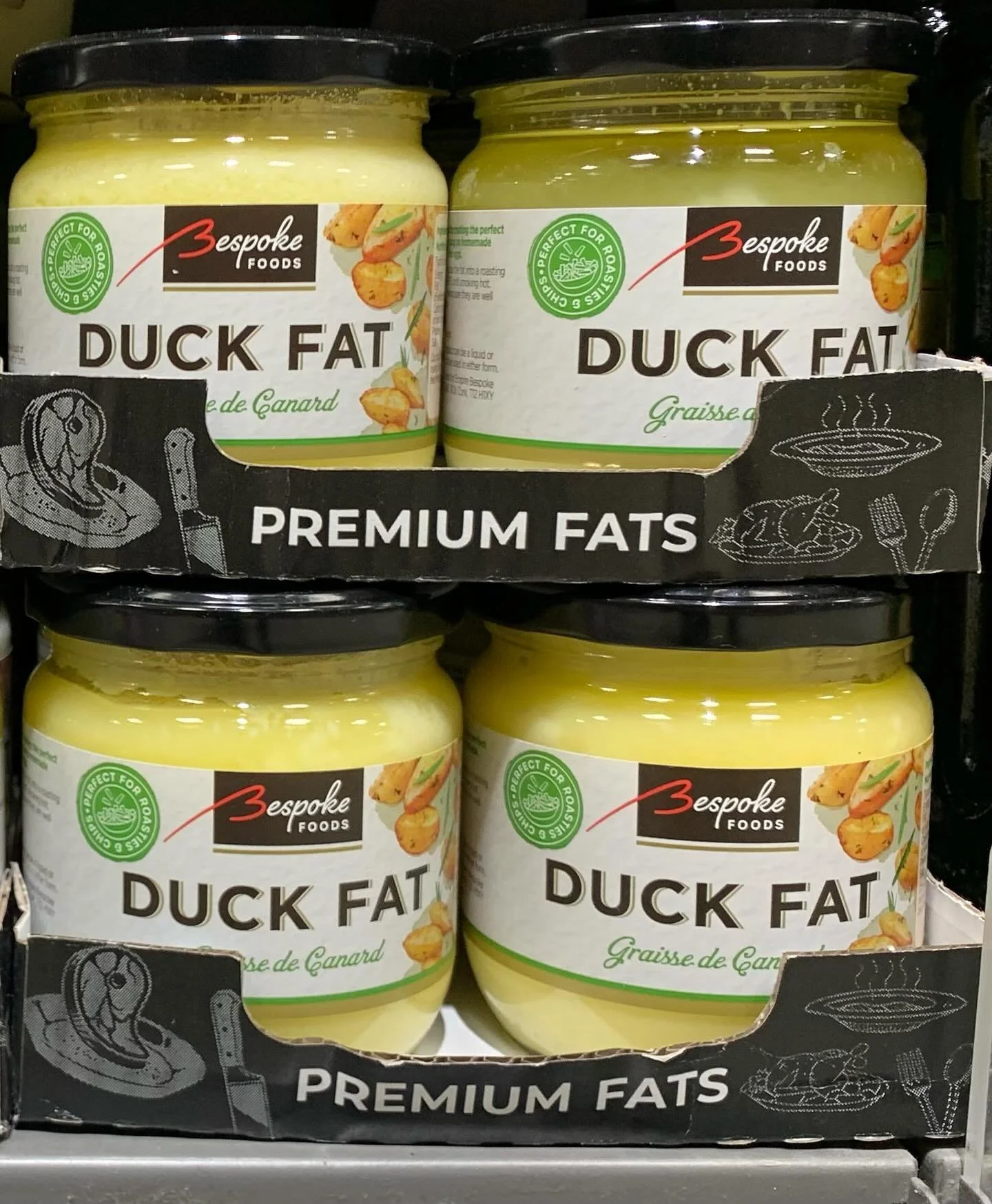 Love seeing my designs on Waitrose shelves! Bespoke Foods Duck and Goose Fats are on sale now! They make the best roasties!