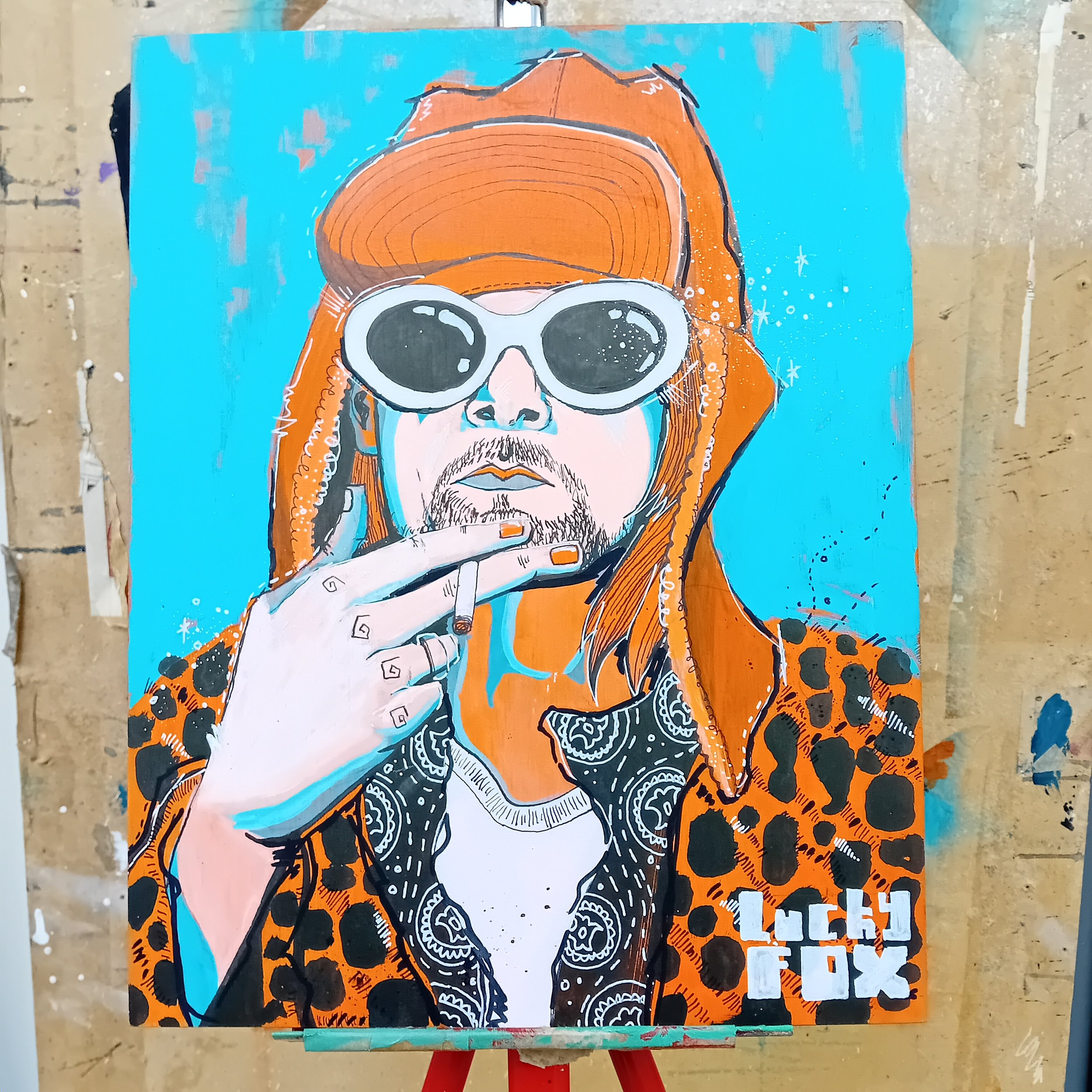 Kurt Cobain - 10.5" x 13.5" x 0.75" Wooden Block Canvas Original Painting - Lucky Fox