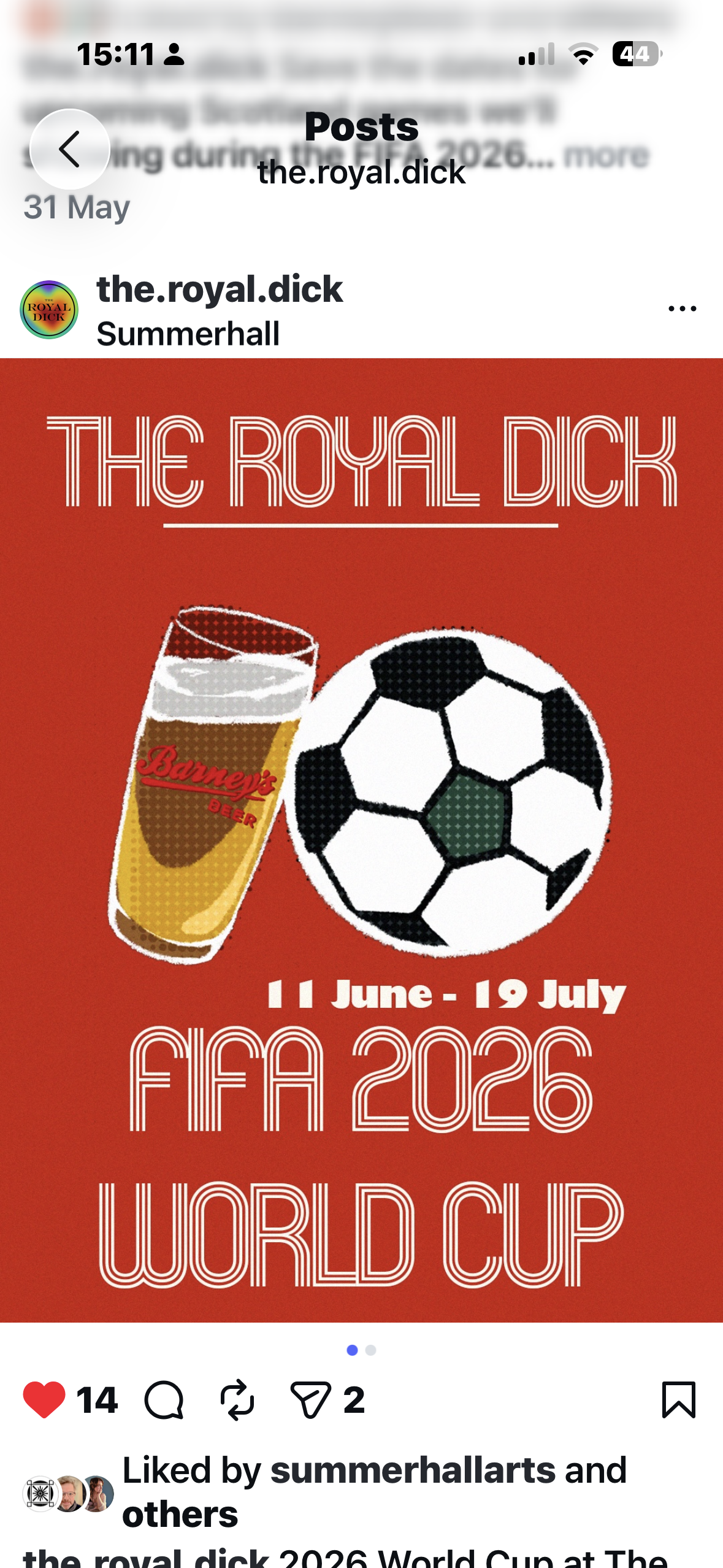 The Royal Dick will be showing the FIFA 2026 World Cup - check the website for timings and bookings.