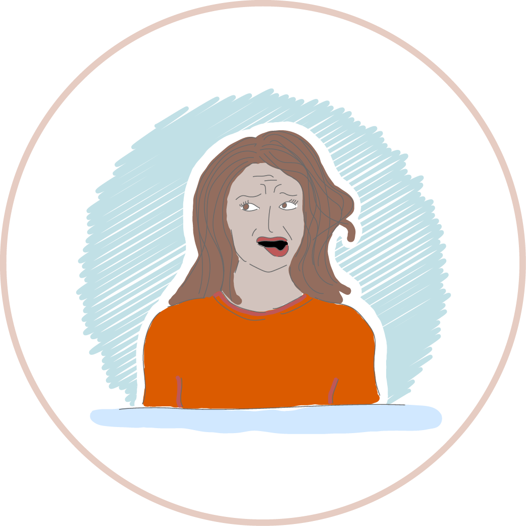 An illustration of a woman looking slightly confused and stressed.