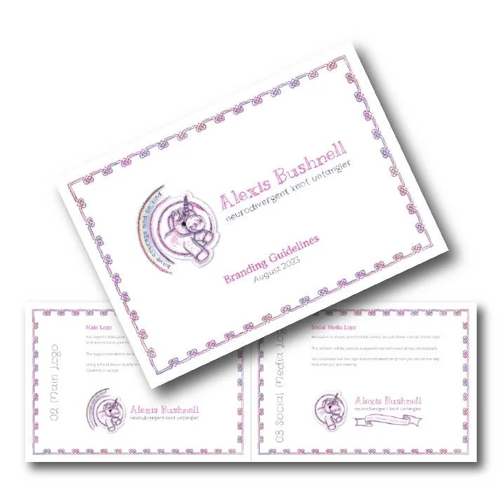Sticker and unicorn-themed brand design for Alexis Bushnell