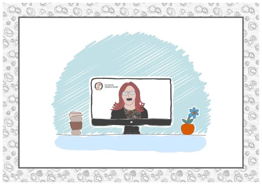 Illustration of virtual design call - branding consultation with female business owner