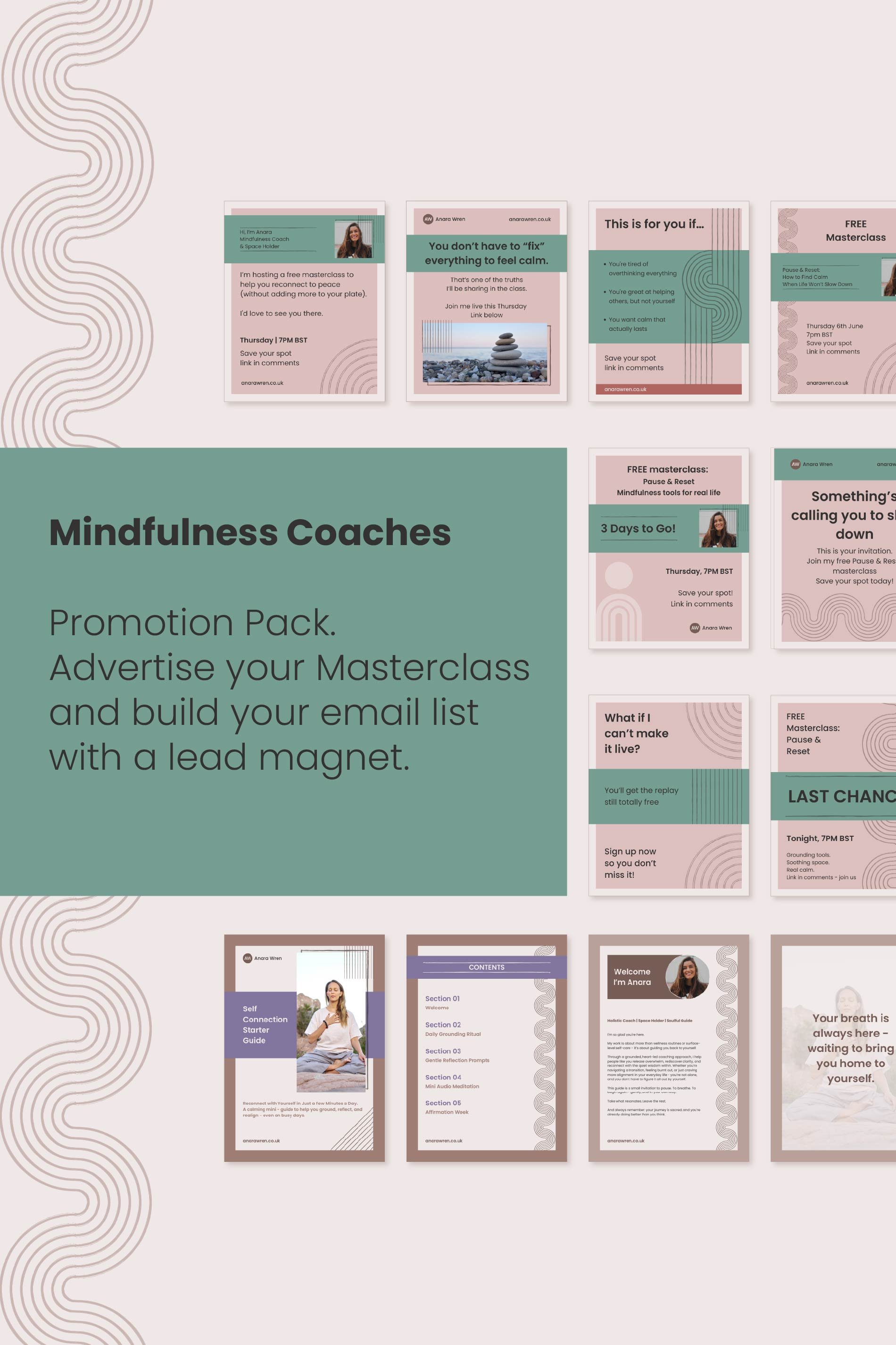 Mindfulness Coach Promotion Pack - Canva Templates & Lead Magnet