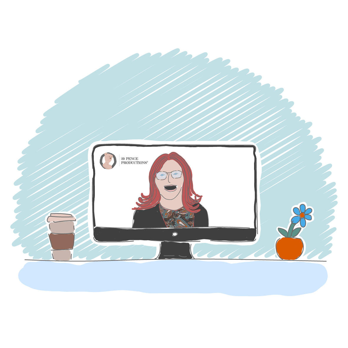Illustration of virtual design call - branding consultation with female business owner
