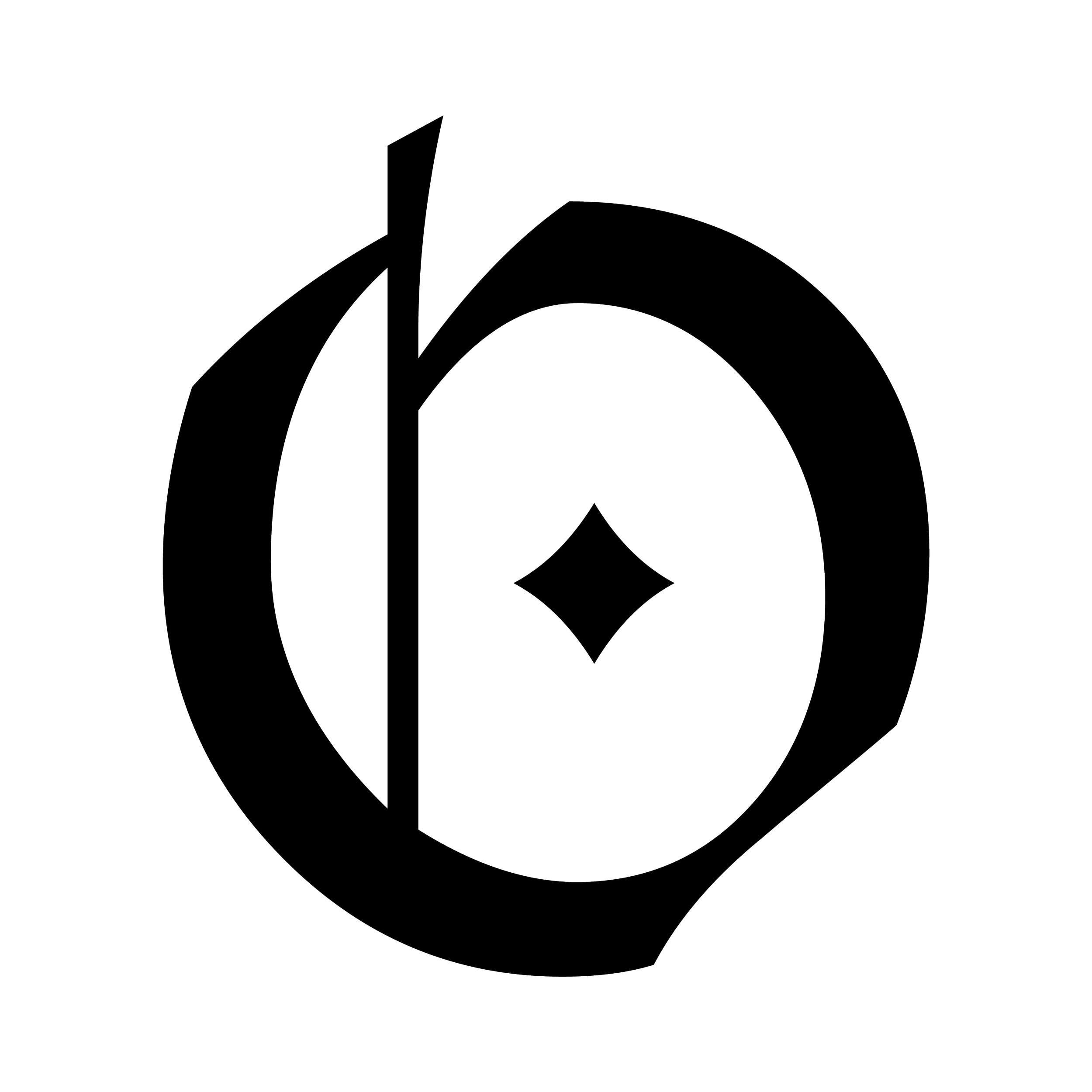 Black geometric design with a diamond shape inside a circular pattern.