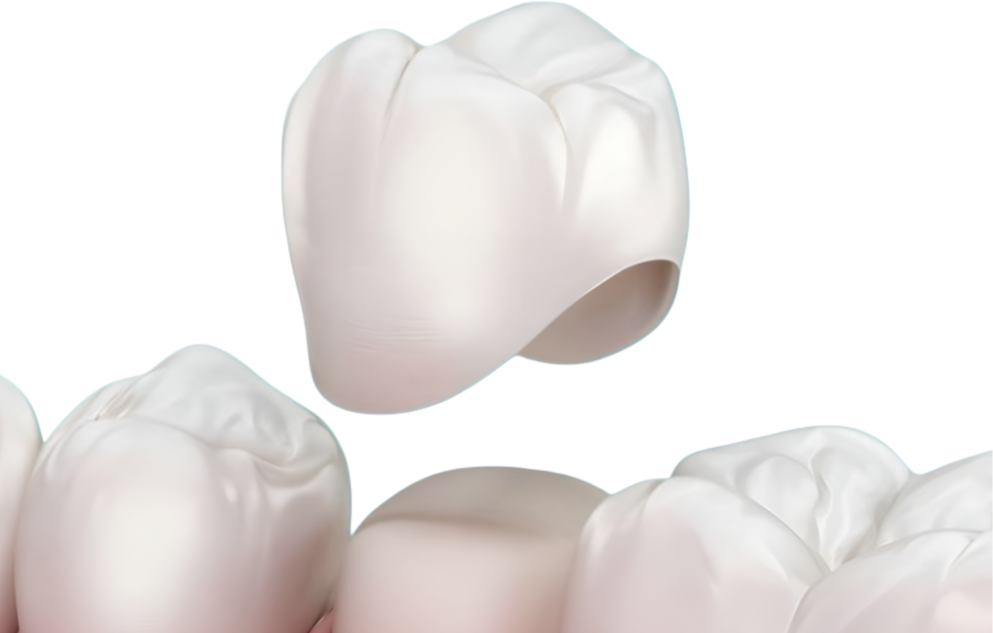 Close-up of several white, irregularly shaped objects that resemble ceramic or plastic artifacts, with one prominent object in the center that appears to be a smooth, rounded sculpture or model.