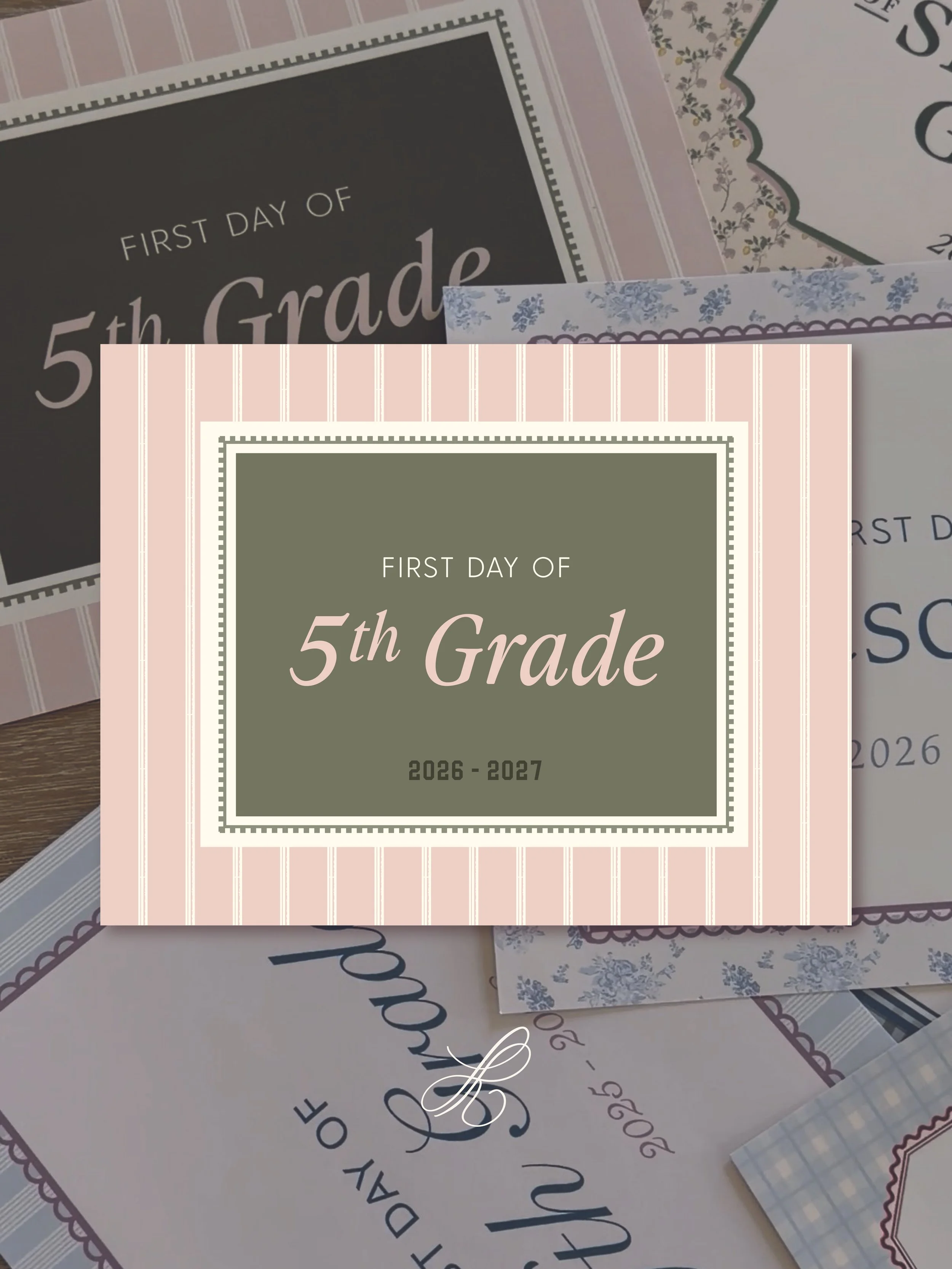 Pink Stripes First Day of School Grade Sign | Printable Digital Download