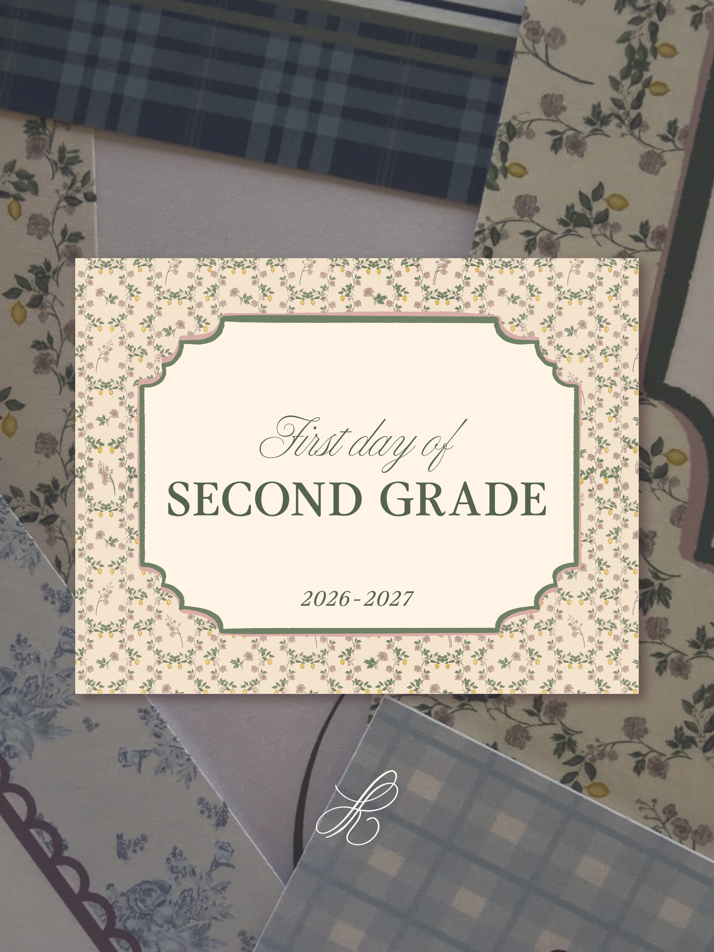Yellow Floral First Day of School Grade Sign | Printable Digital Download