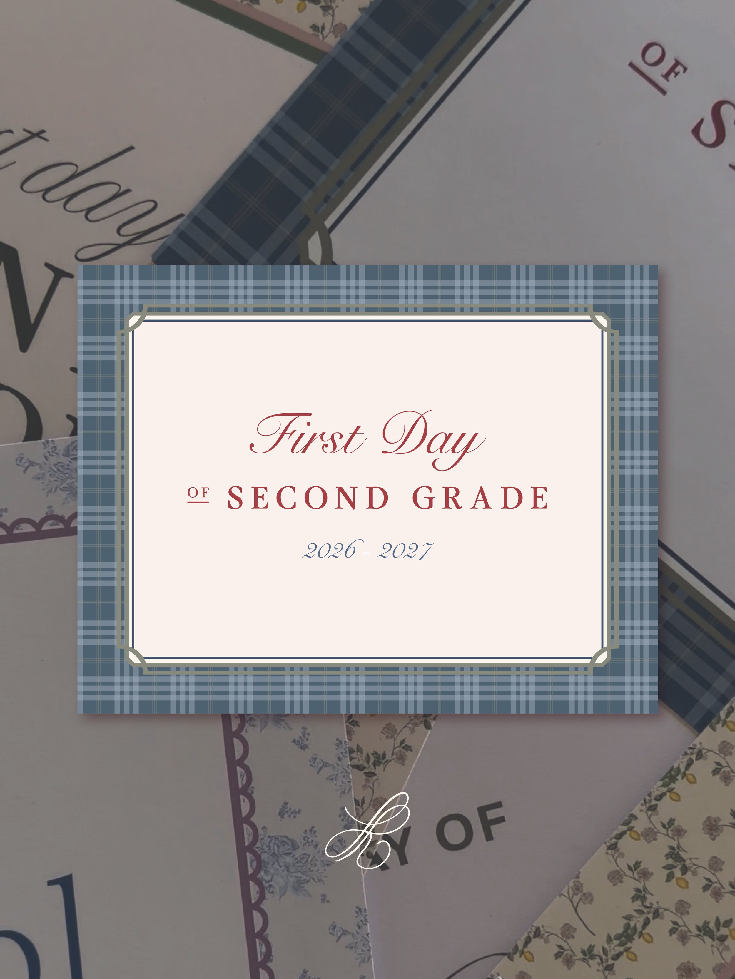 Blue Plaid First Day of School Grade Sign | Printable Digital Download