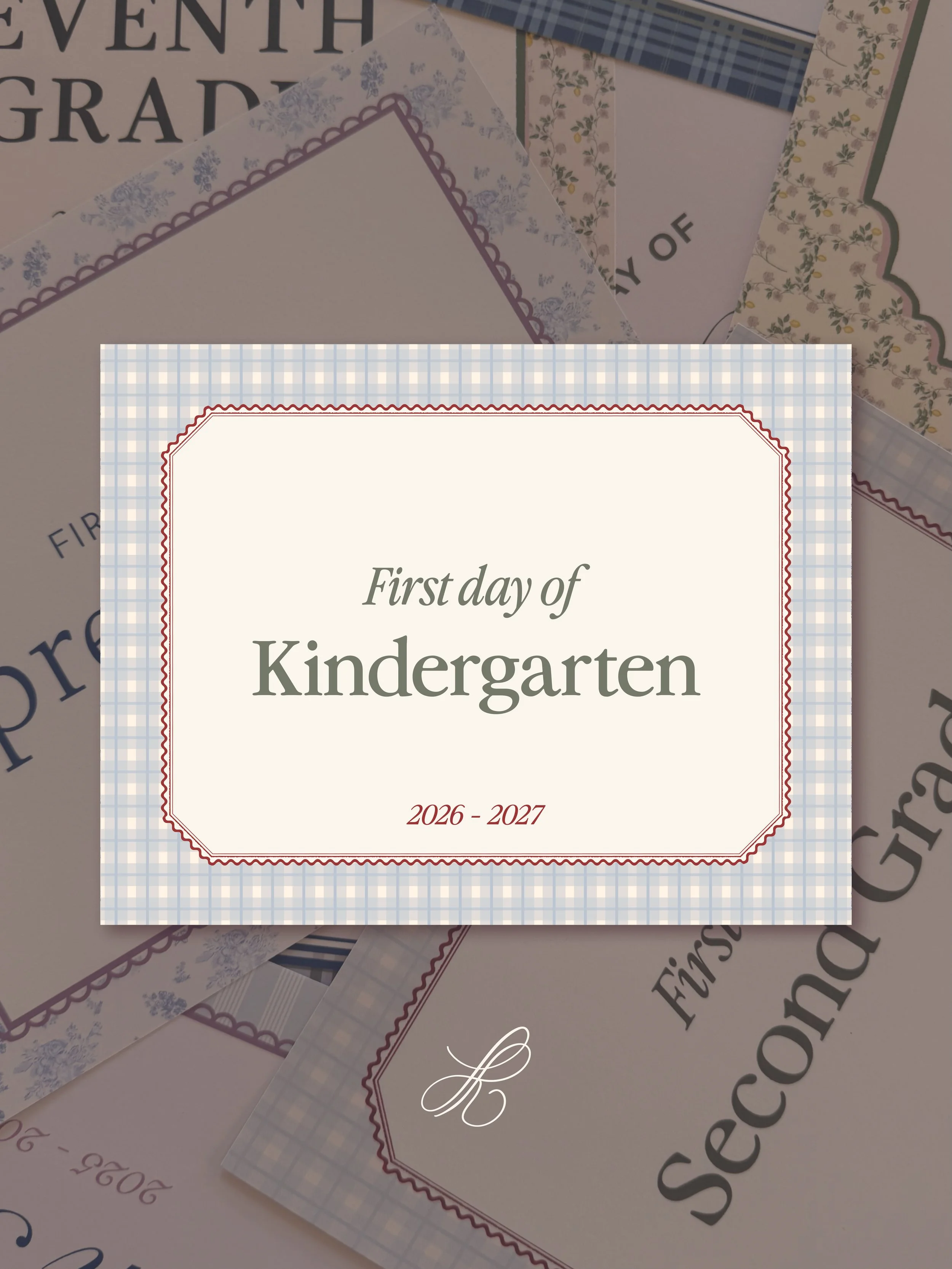 Blue Gingham First Day of School Grade Sign | Printable Digital Download