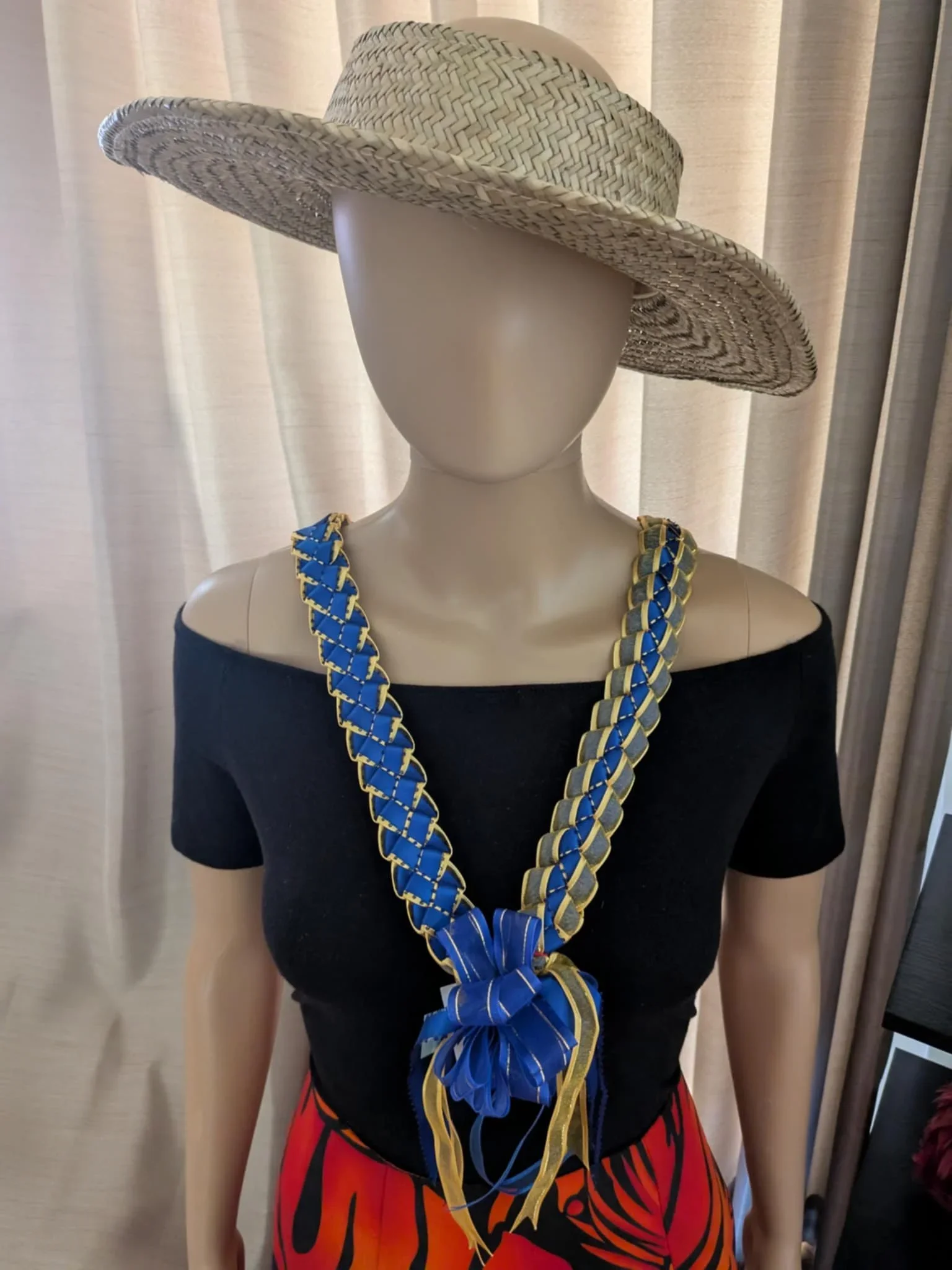 BLUE & YELLOW DOUBLE RIBBON COMBO LEI