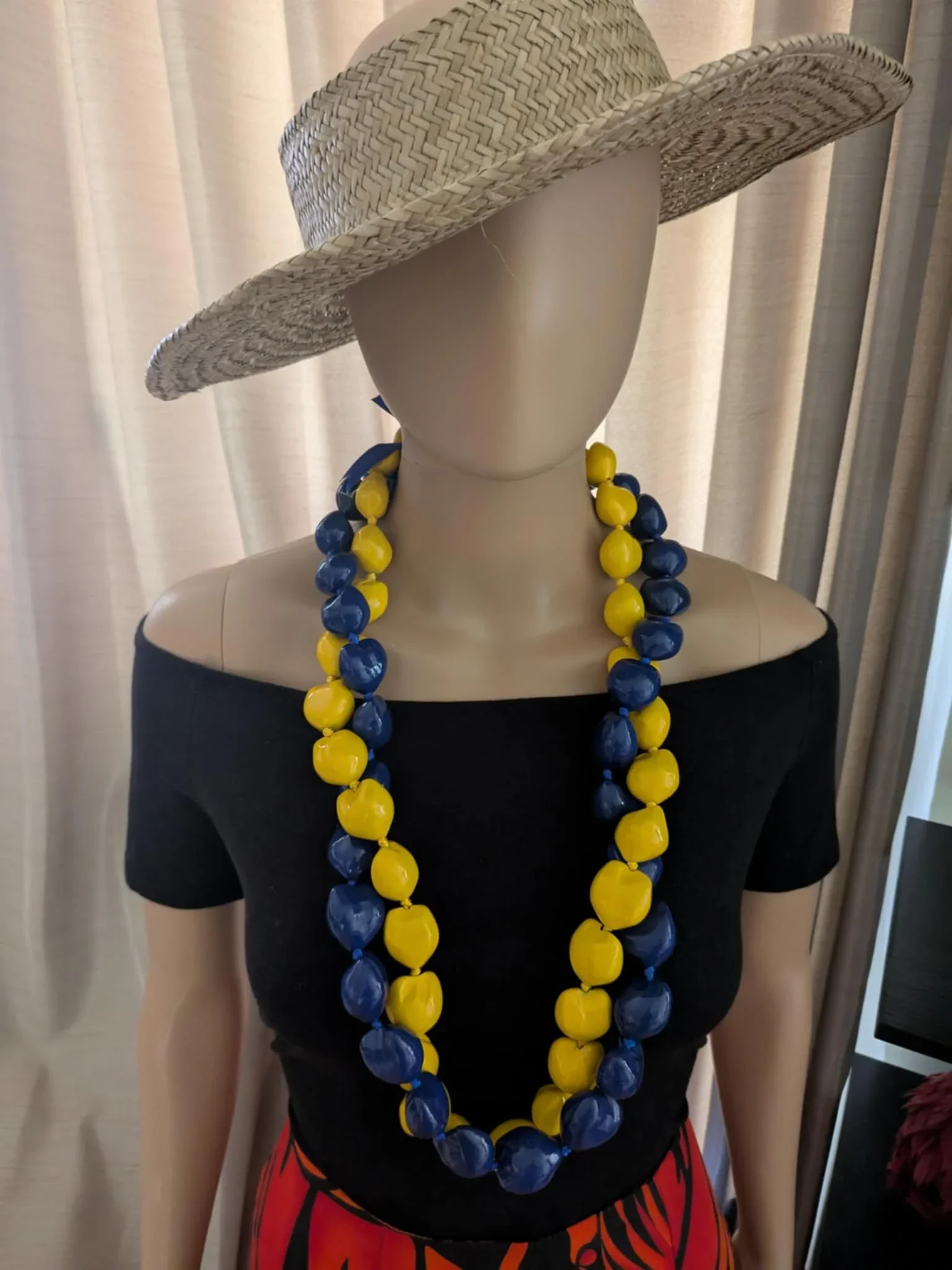 BLUE & YELLOW KUKUI NUT -DOUBLE INTERTWINED- COMBO LEI
