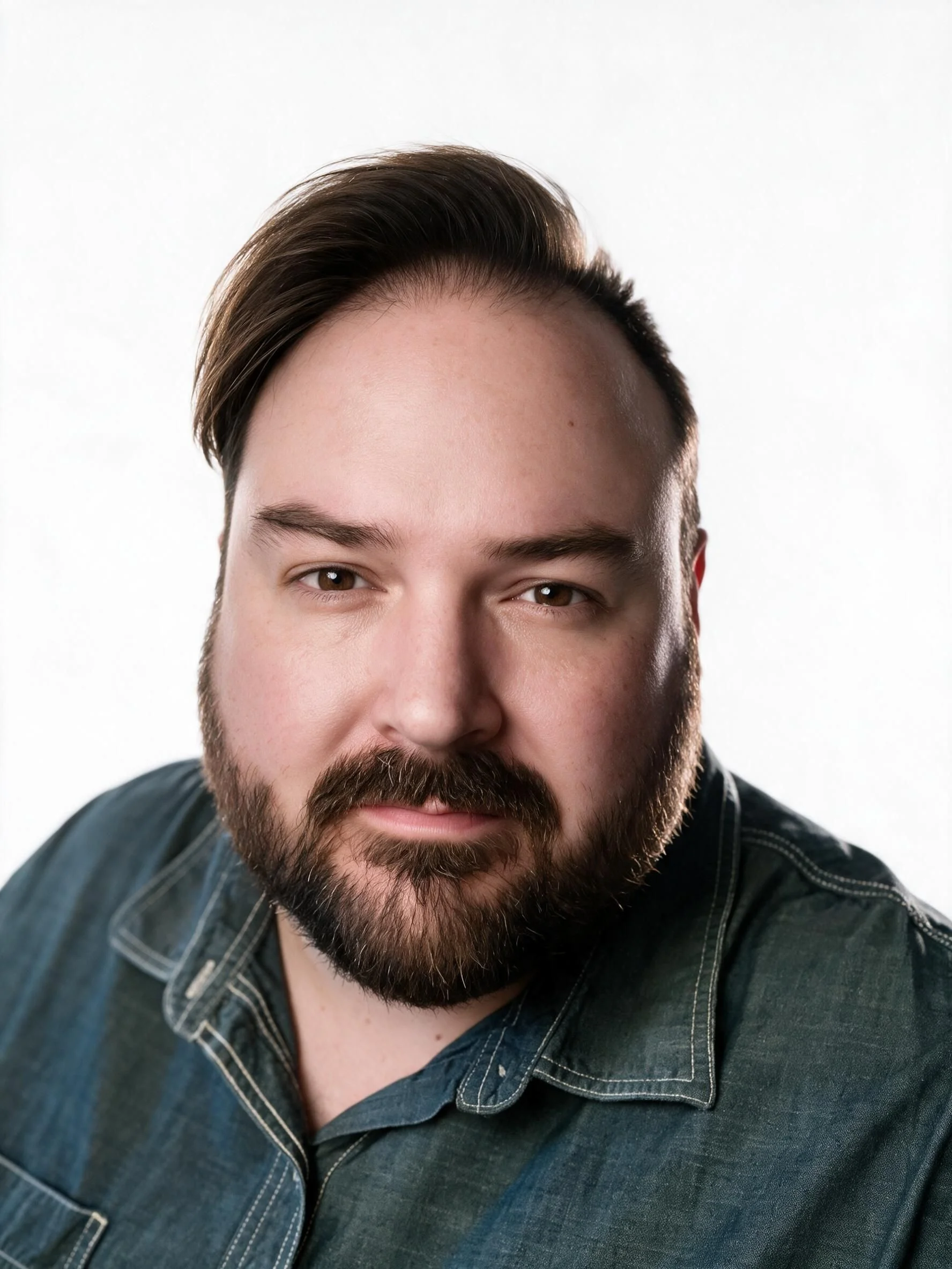 Jeremy Schmidt with beard and glasses wearing a blue-collared shirt and lanyard