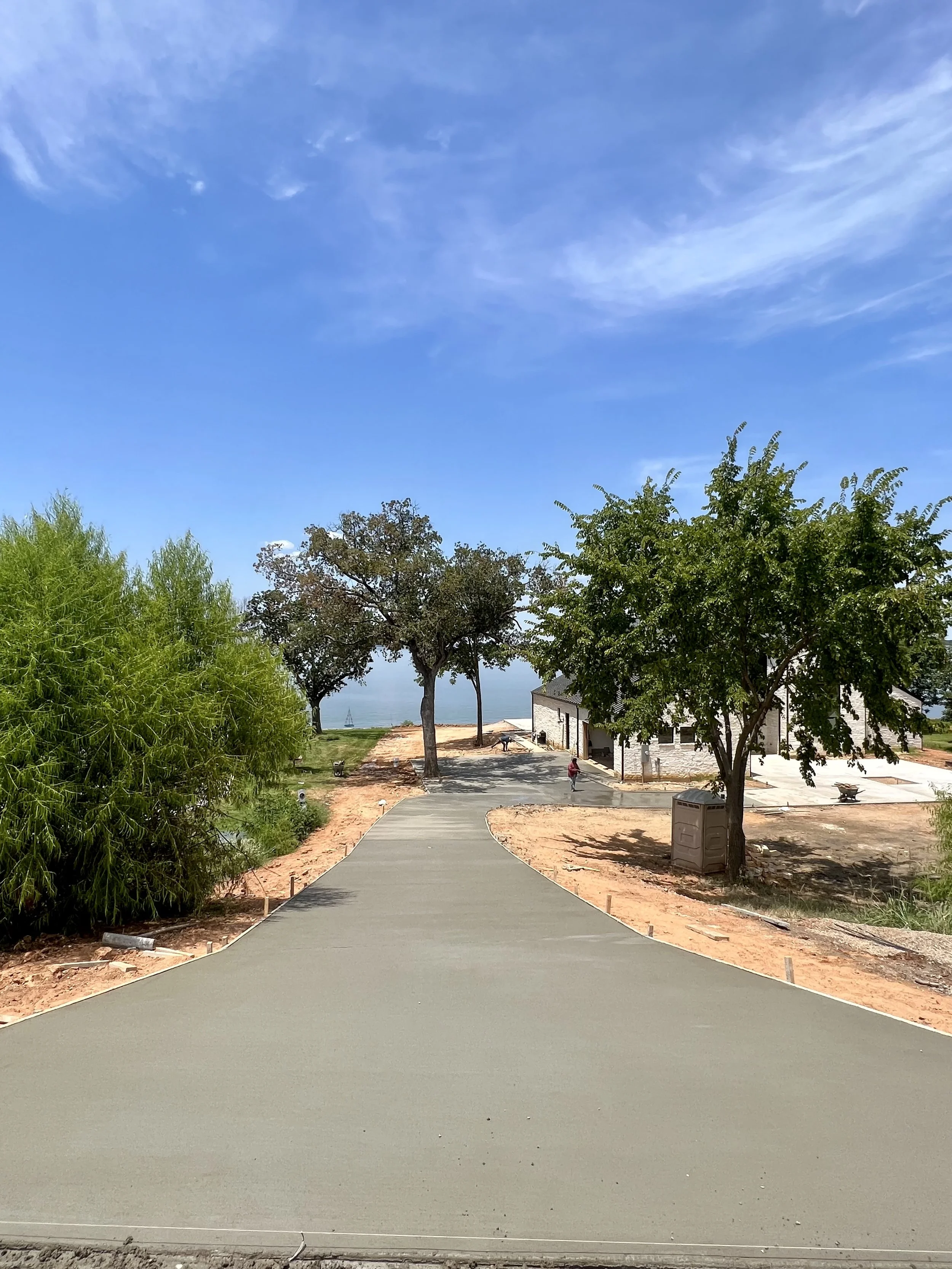 Concrete-Drive-way-lake-background-Mabank-Texas-broom-finish-concrete-driveway