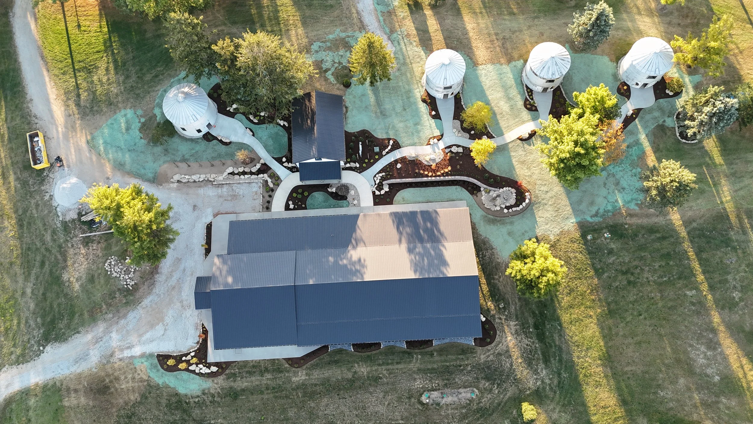 Aerial View, Wedding Venue, Grain Bins. Silo's
