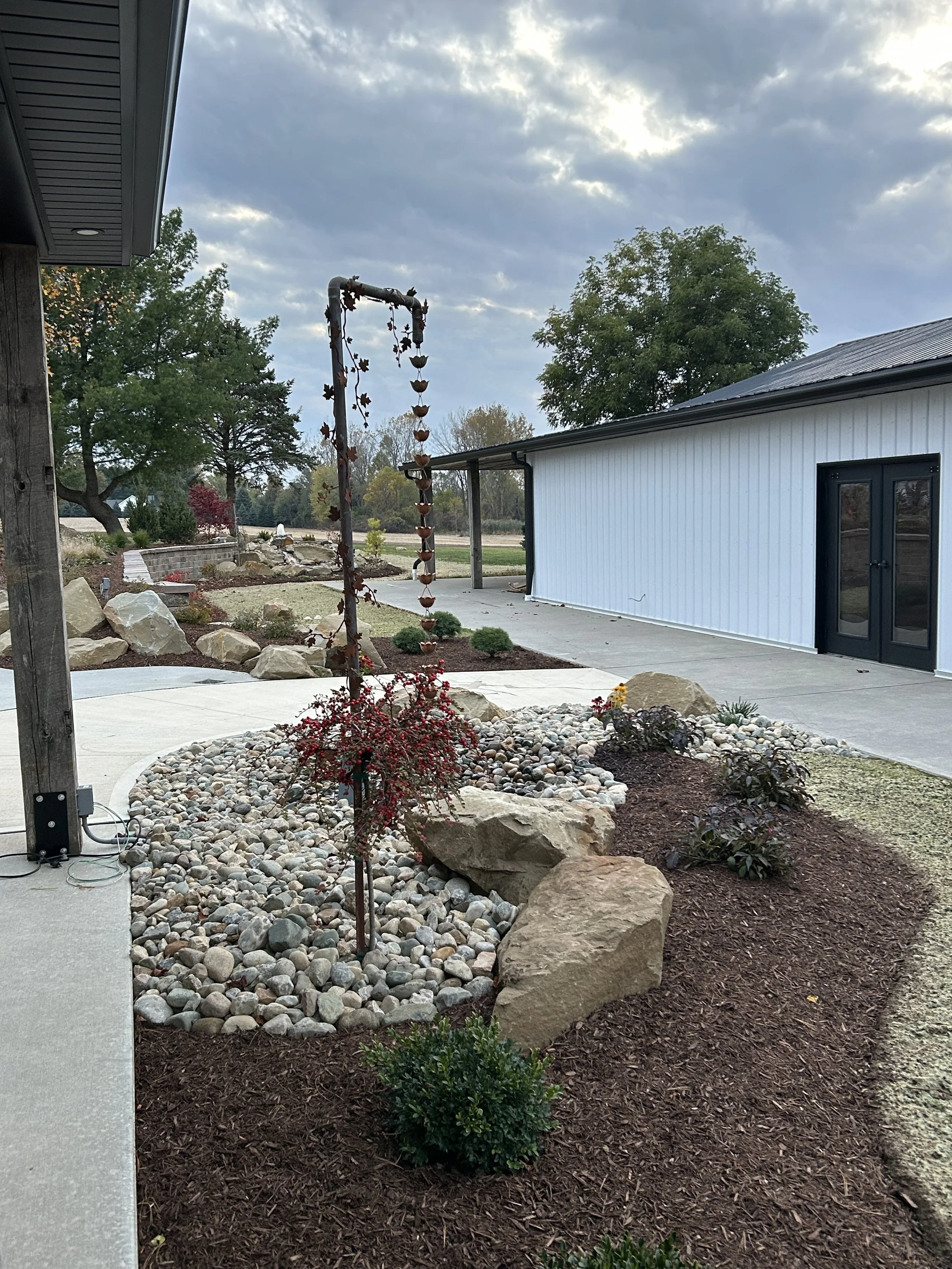 Rain chain and landscape