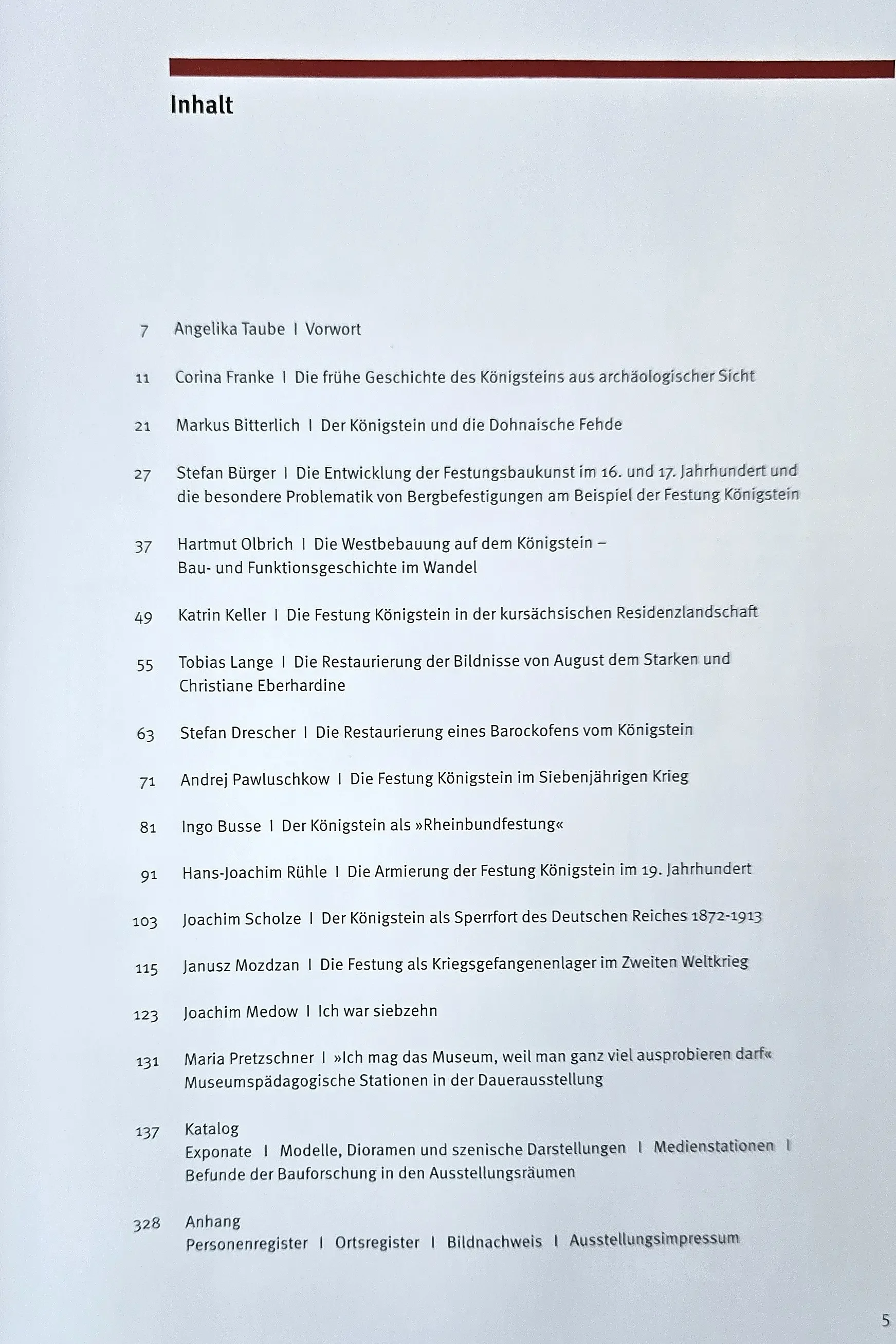 Inhaltsverzeichnis des Ausstellungskatalogs In Lapide Regis – Auf dem Stein des Königs