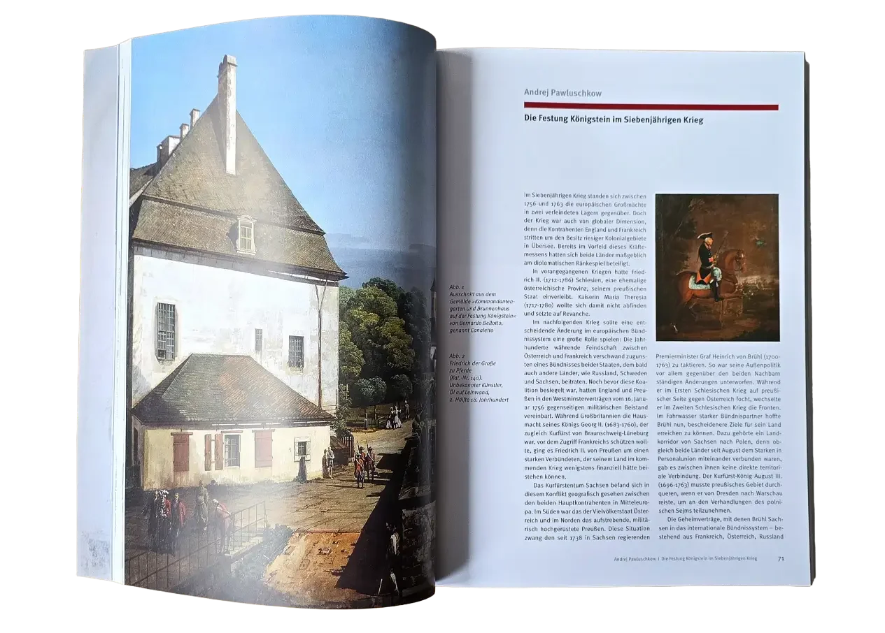 Doppelseite aus In Lapide Regis – Auf dem Stein des Königs zur Festung Königstein im Siebenjährigen Krieg