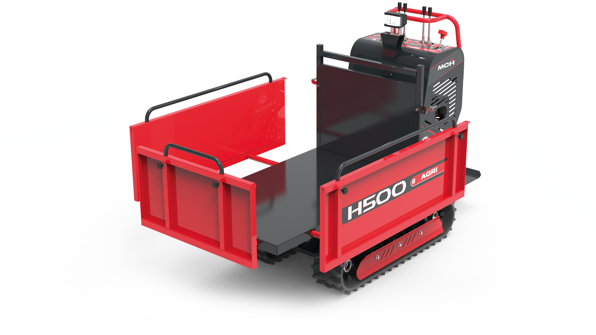 Minidumper cingolato H500 Agri con cassone agricolo estensibile in posizione estesa