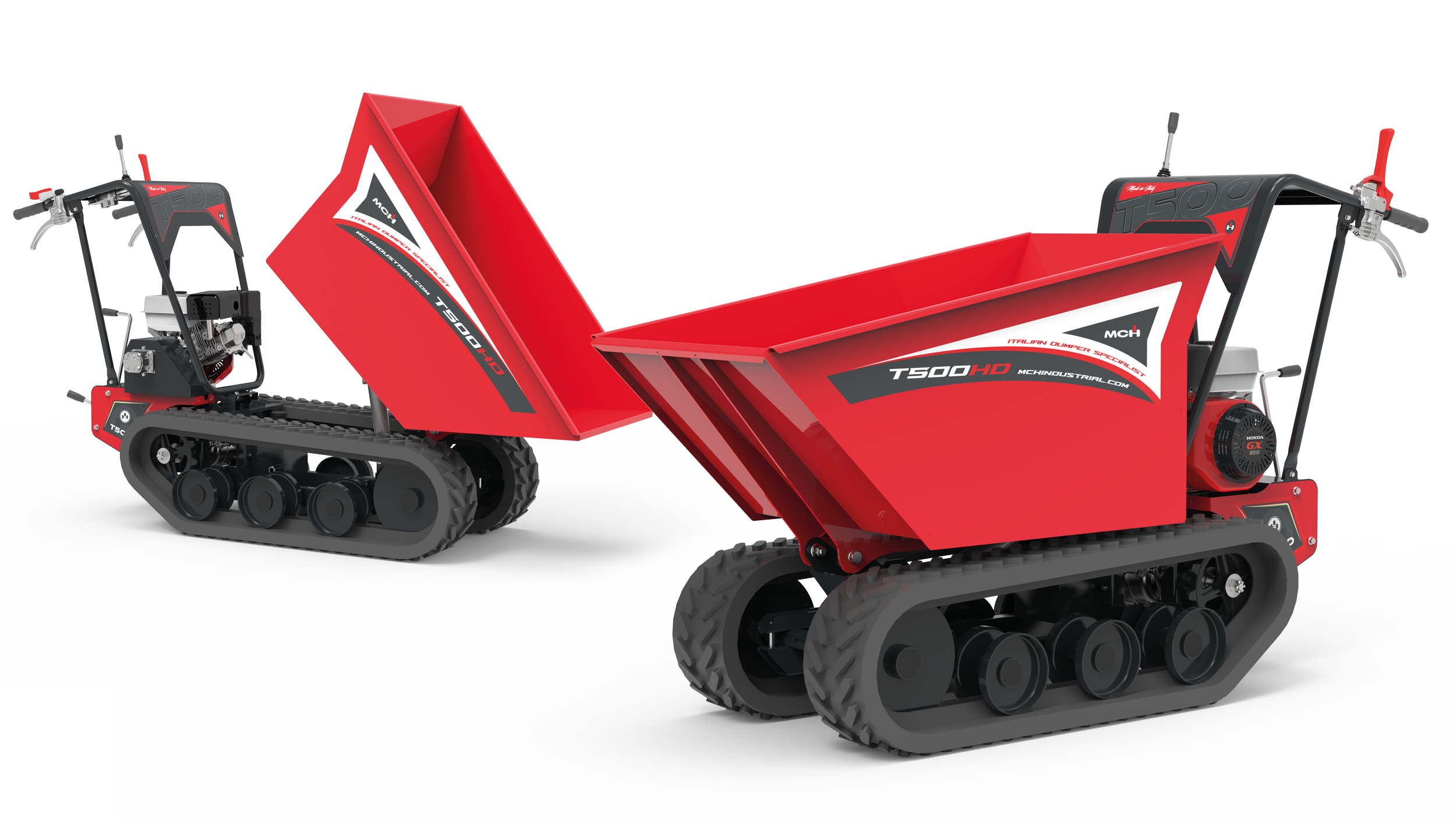 Minitrasporter cingolato T500HD con cassone dumper e scarico idraulico