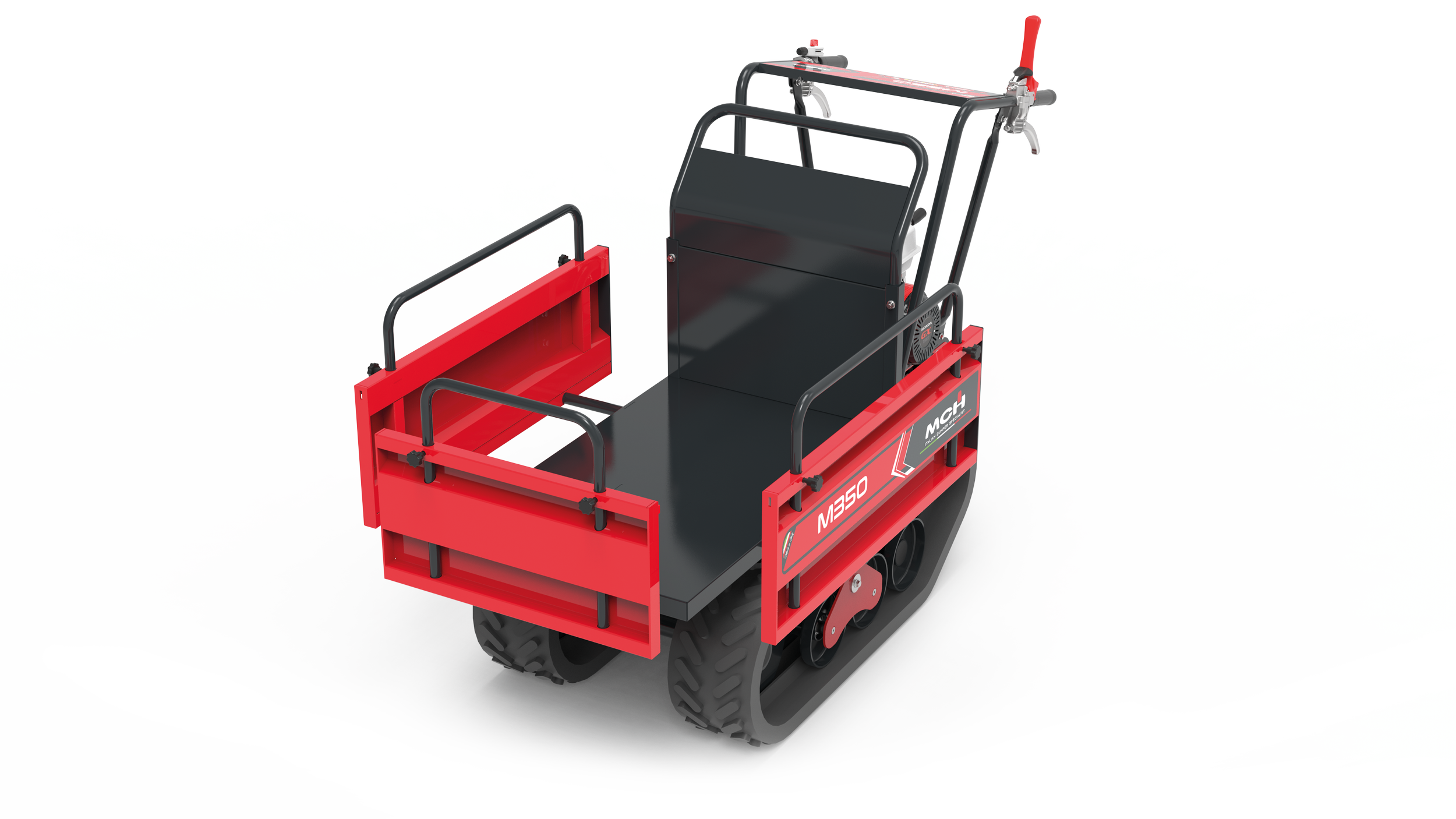 Minitrasporter cingolato M350 con cassone agricolo in posizione estesa