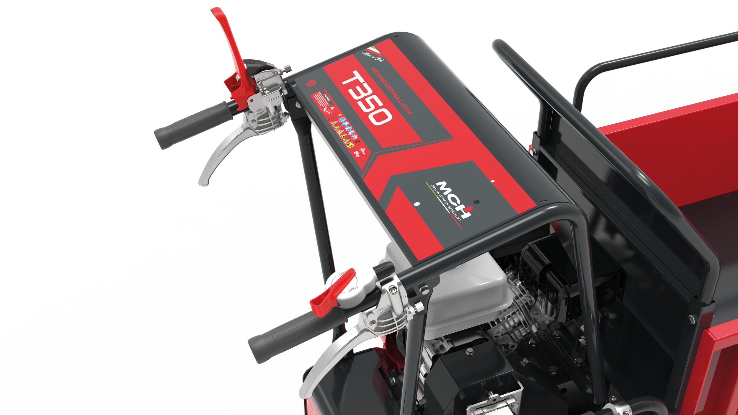 Dettaglio plancia comandi del minitrasporter cingolato T350