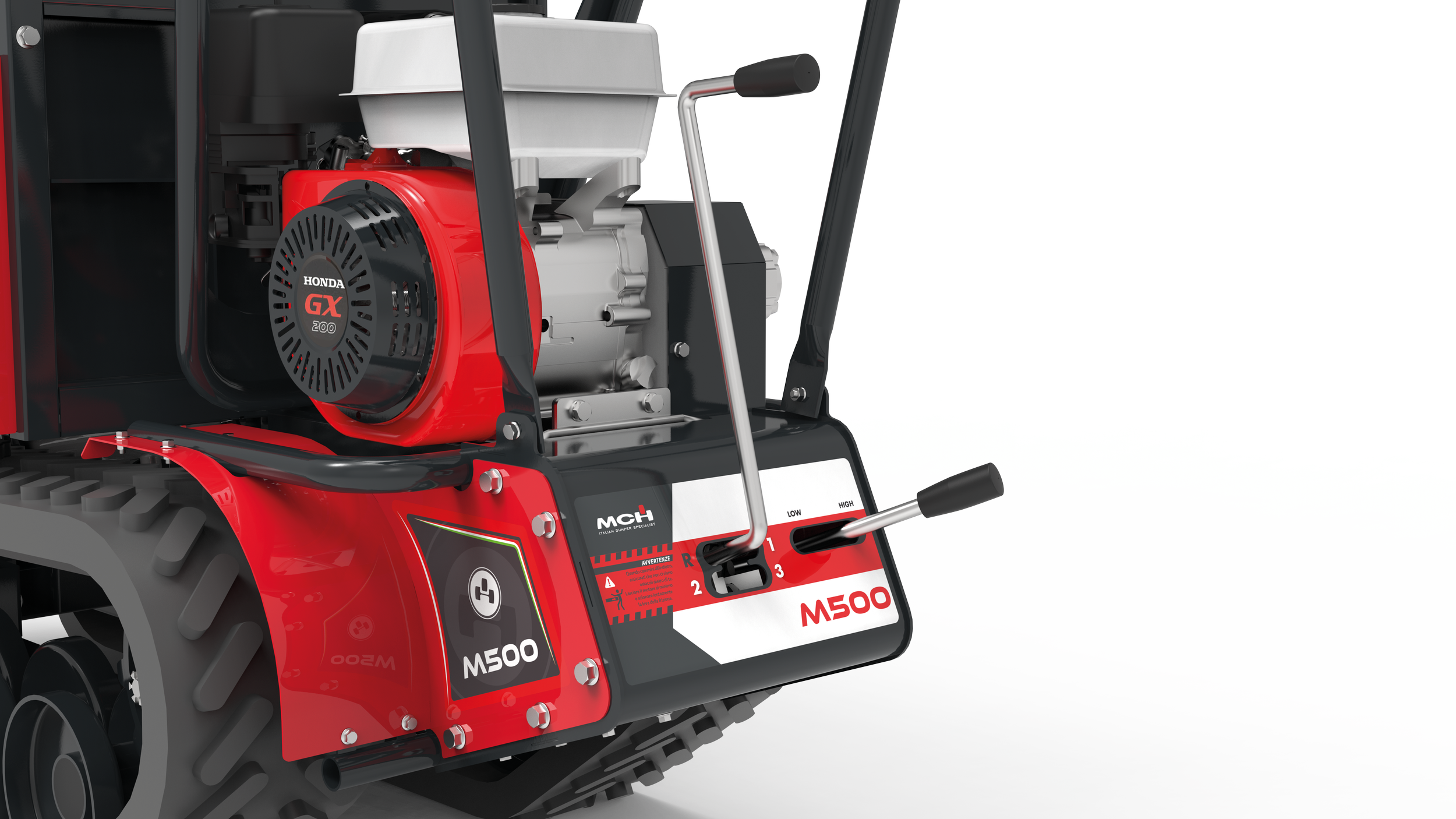 Minitrasporter cingolato M500 M500H M500HD dettaglio leva cambio marce e selettore velocità