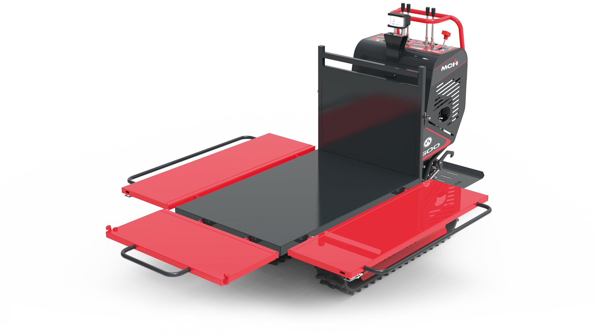 Minidumper cingolato H500 Agri con cassone agricolo apribile in posizione aperta